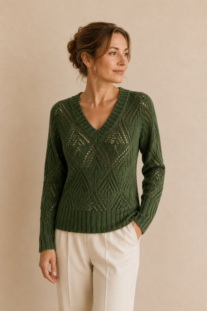 Natan Mosgroen Opengewerkt Wol Mohair Truitje Luxury EU 38, Kleding | Dames, Maat 38/40 (M), Verzenden, Zo goed als nieuw, Natan