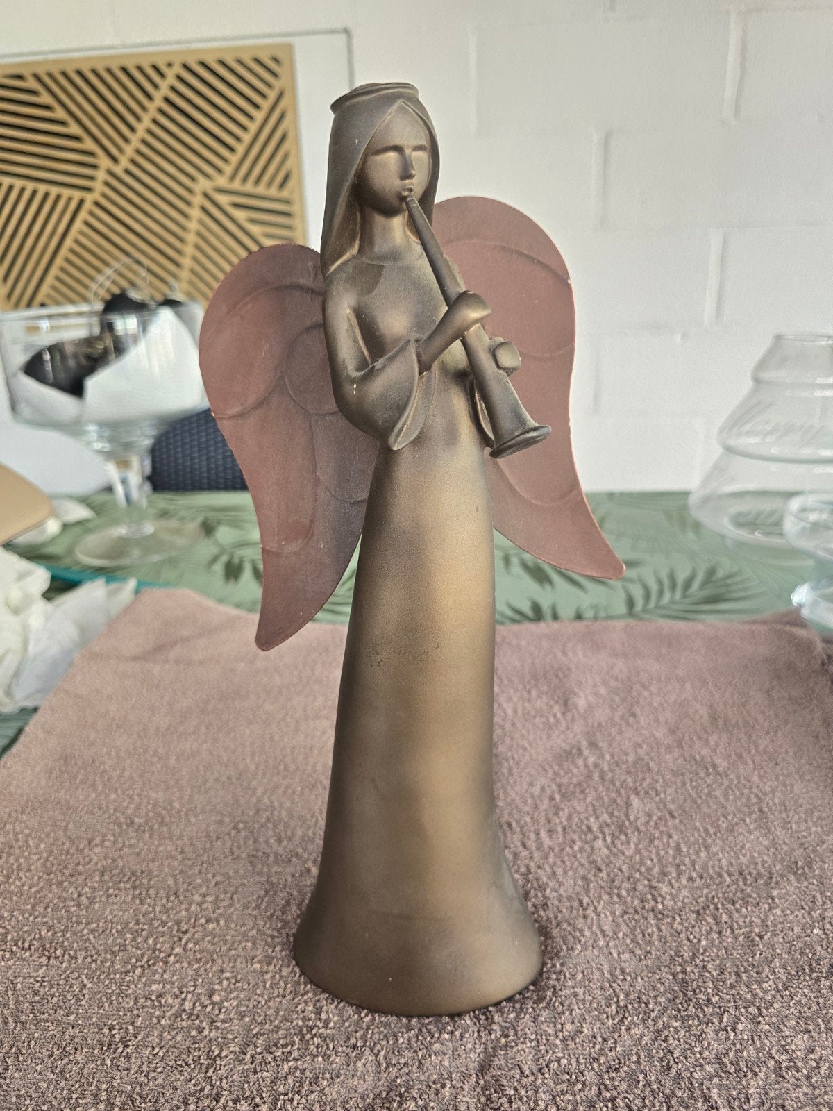 Decoratieve Engel met Blaasinstrument - Brons/Goudkleurig, Gebruikt, Meerkleurig, Ophalen of Verzenden, Klassiek