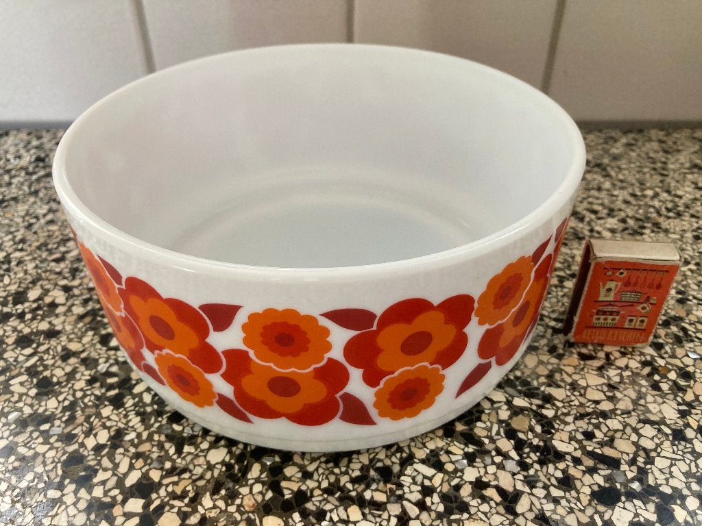 Arcopal France schaal lotus rood oranje jaren 70 seventies, Vintage, Ophalen of Verzenden, Glas, Schaal of Schalen