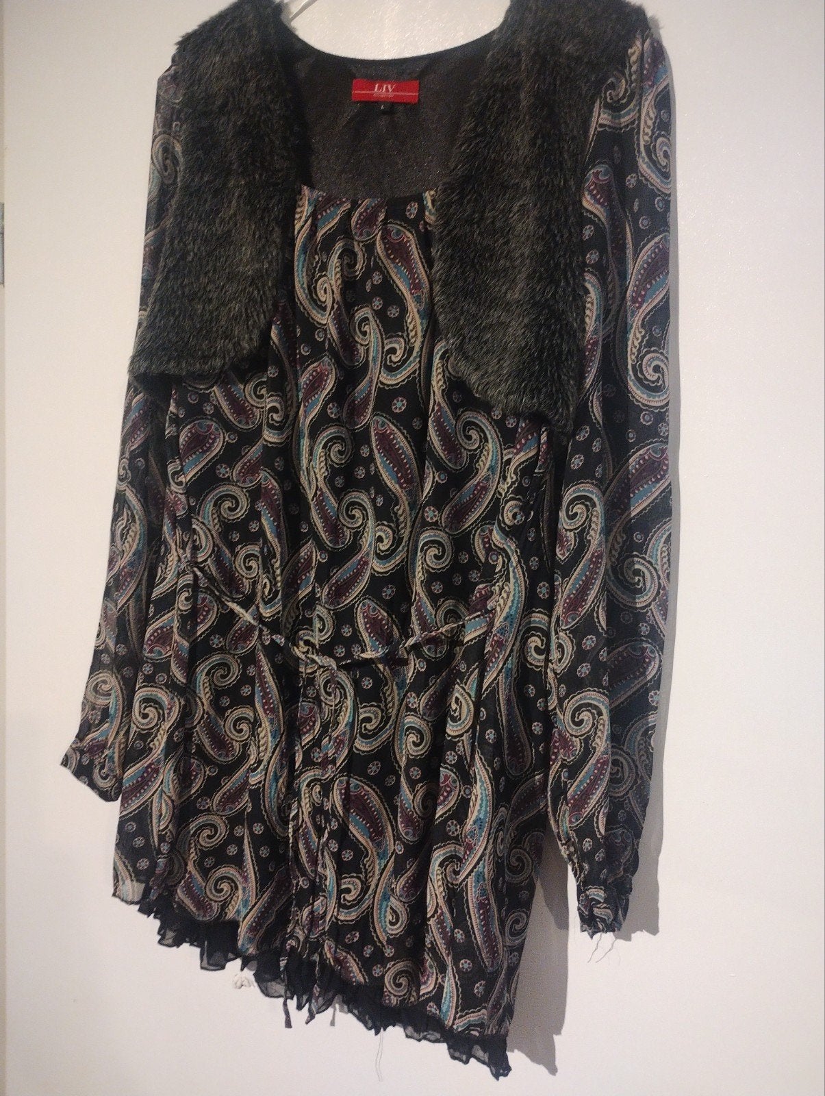 Liv Collection Jurk met Paisley Print en Bontkraag, Kleding | Dames, Zwart, Maat 42/44 (L), Ophalen of Verzenden, LIV Collection
