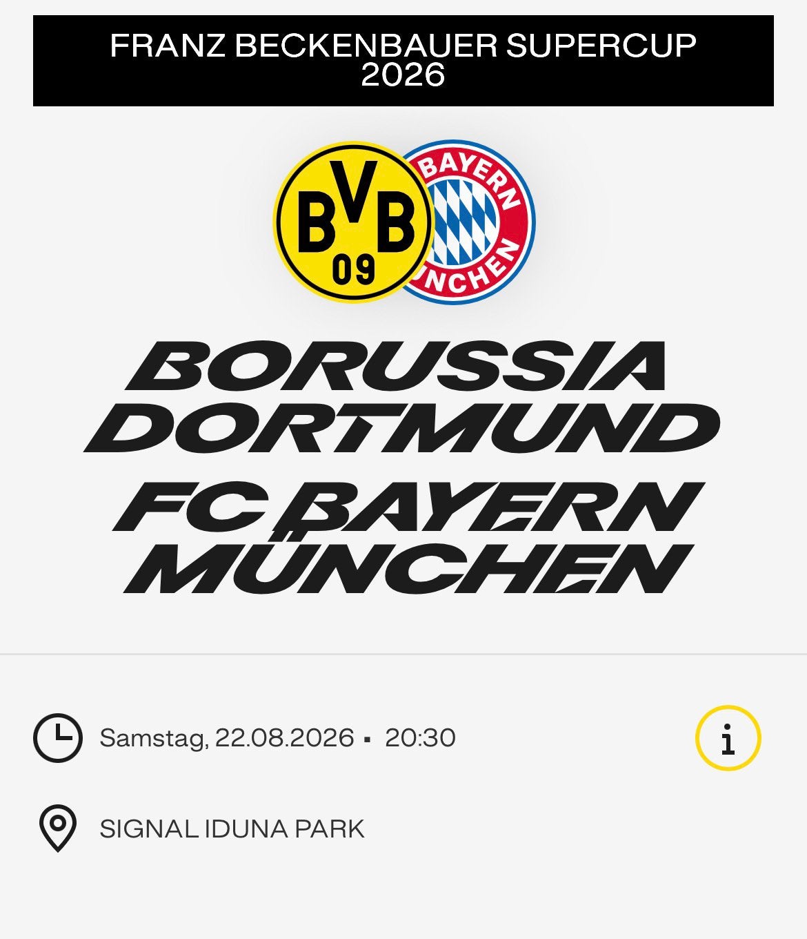 3x ticket Borussia Dortmund- Bayern Munchen GELBE WAND, Tickets en Kaartjes, Losse kaart, Drie personen of meer, Augustus, Buitenland