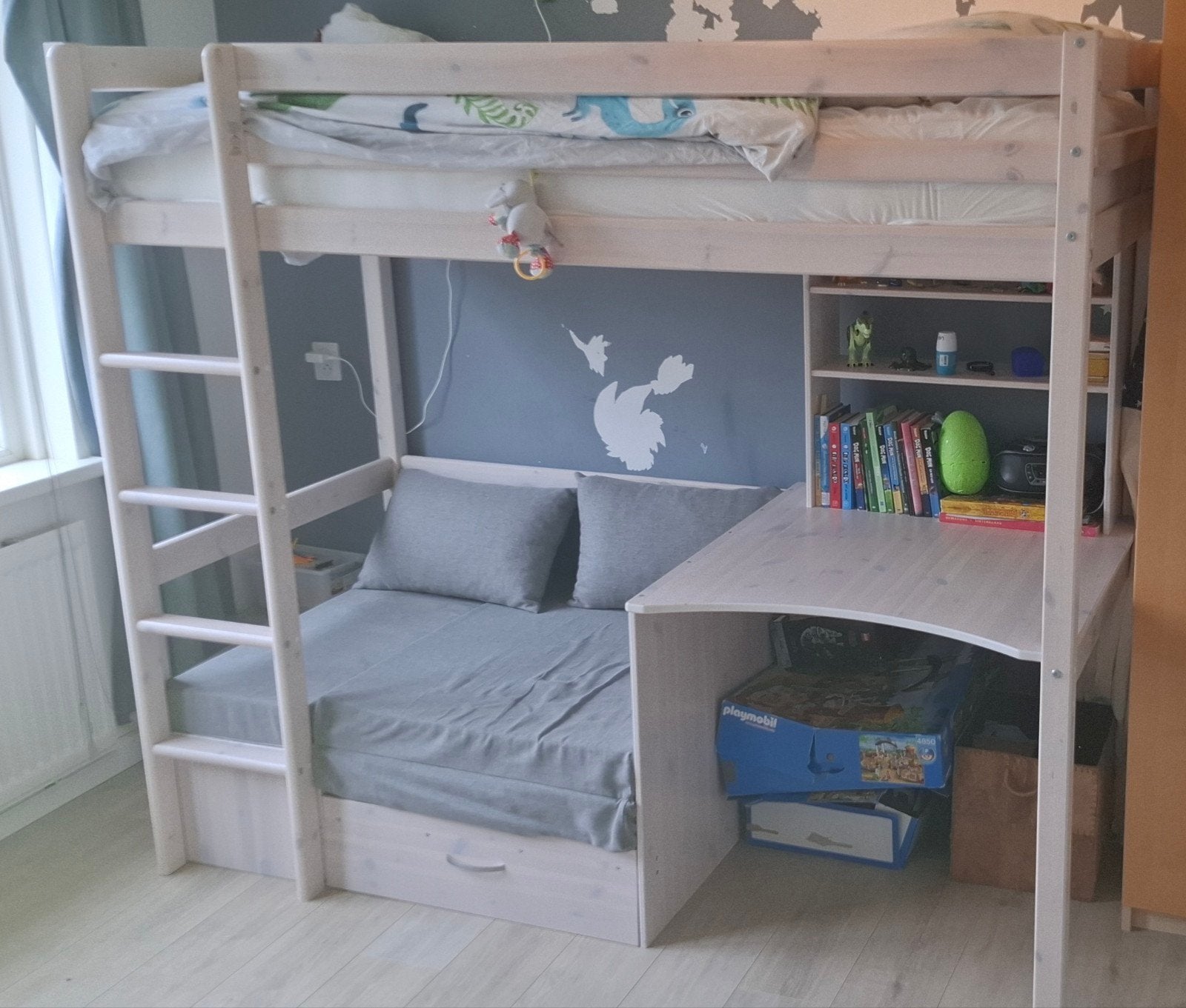 Hoogslaper met logeerbed, bureau en opbergvak, Eenpersoons, Ophalen of Verzenden, Zo goed als nieuw, 90 cm