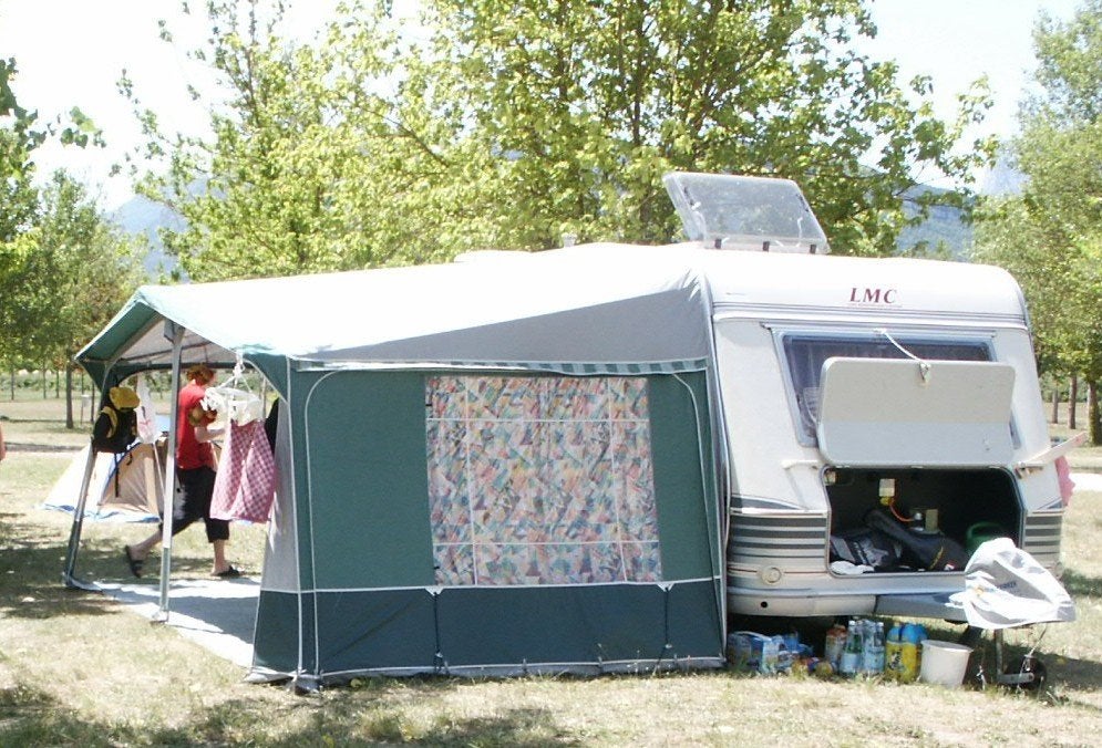 Grijs groene Isabella voortent in zeer goede staat, Caravans en Kamperen, Ophalen, Zo goed als nieuw, Ten Cate All Season 240g/m2