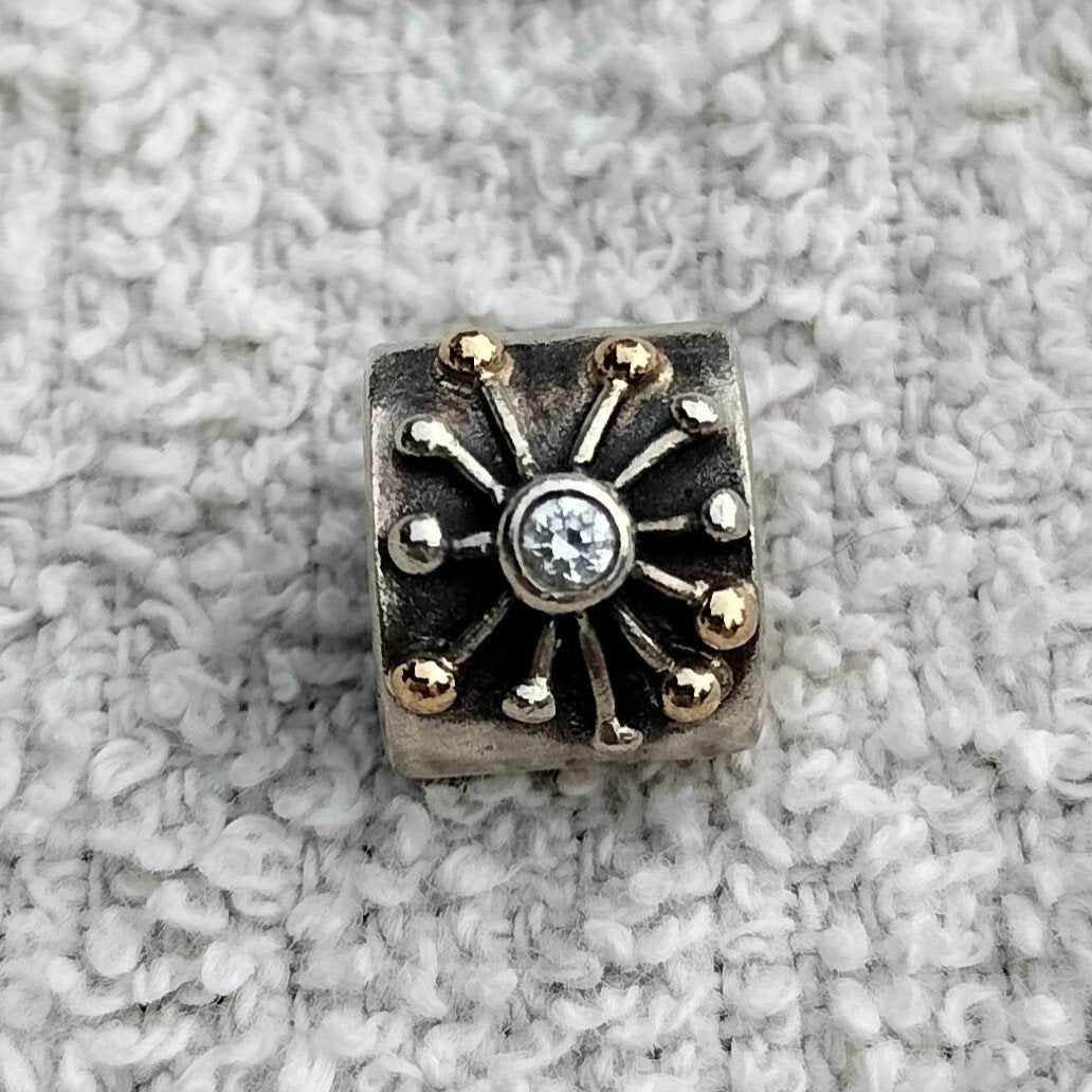 Pandora 'Desert Star' bedel zilver/goud met zirkonia, Pandora, Ophalen of Verzenden, Zo goed als nieuw, 1 bedel