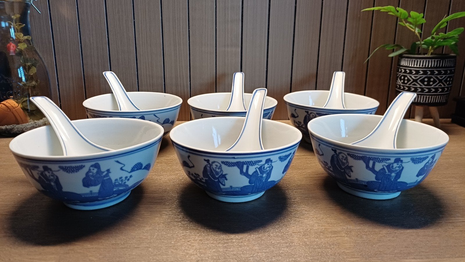 Set van 6 vintage Chinese soepkommen / rijstkommen met lepel, Ophalen of Verzenden