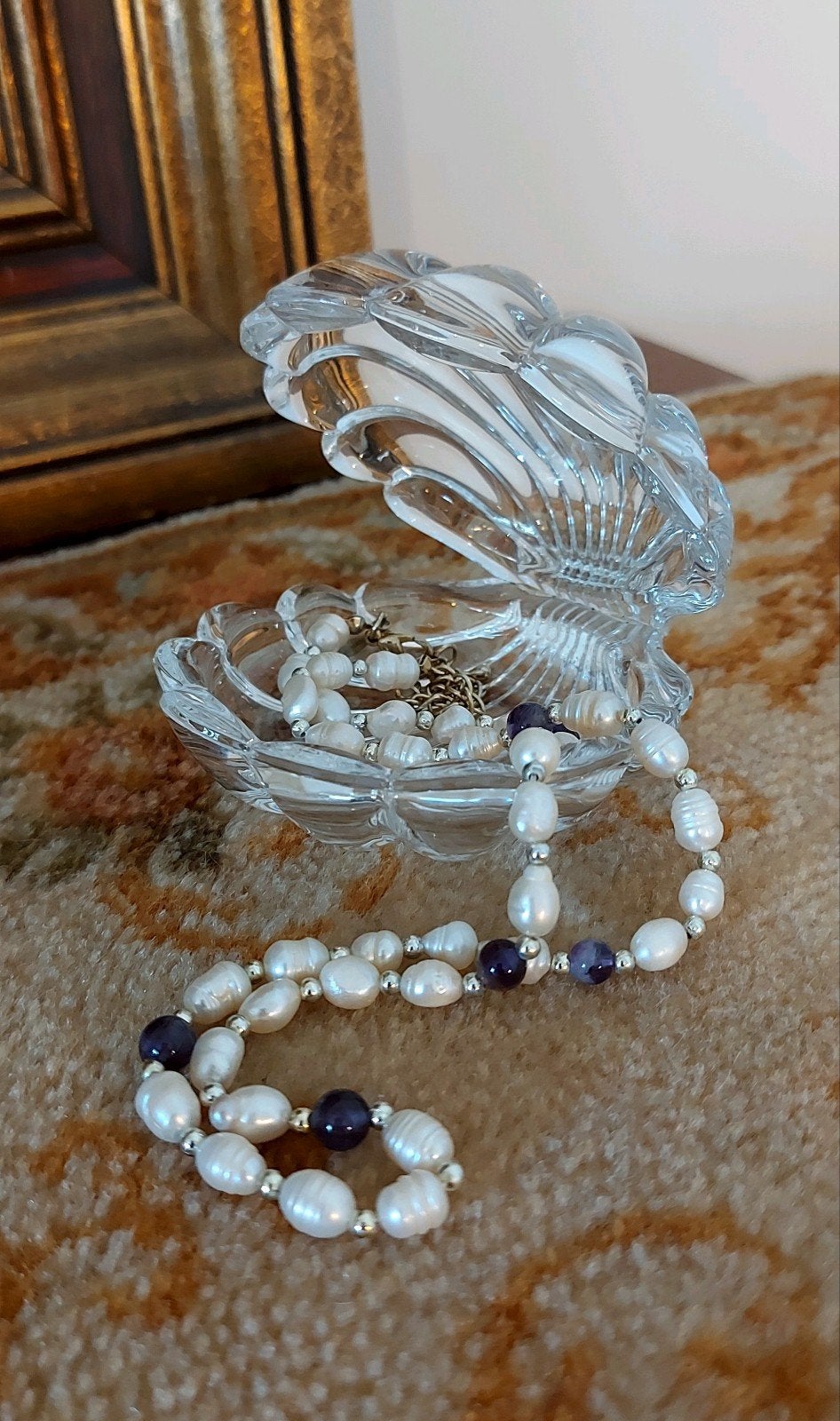 Prachtige Vintage kristallen schelp ringenschaaltje, Ophalen of Verzenden
