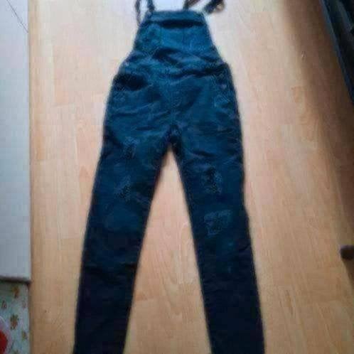 164 ripped spijkerbroek zwart tuinbroek, Verzenden, Zo goed als nieuw, Meisje, Broek
