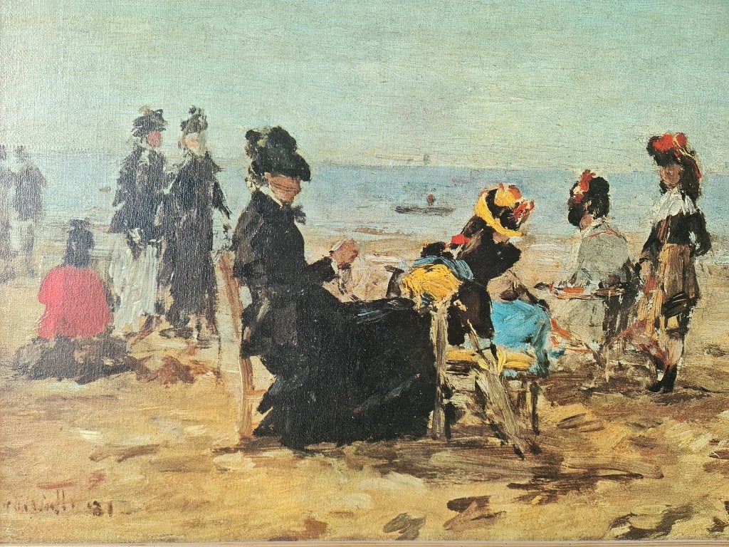 Schilderij - Eugene Boudin,op het Strand,Normandie, Ophalen, Ingelijst