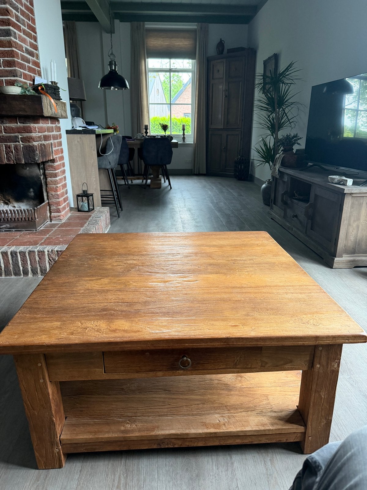 Oud teakhouten salontafel woontheater Maurik, Ophalen, 100 tot 150 cm, 50 tot 100 cm, Zo goed als nieuw