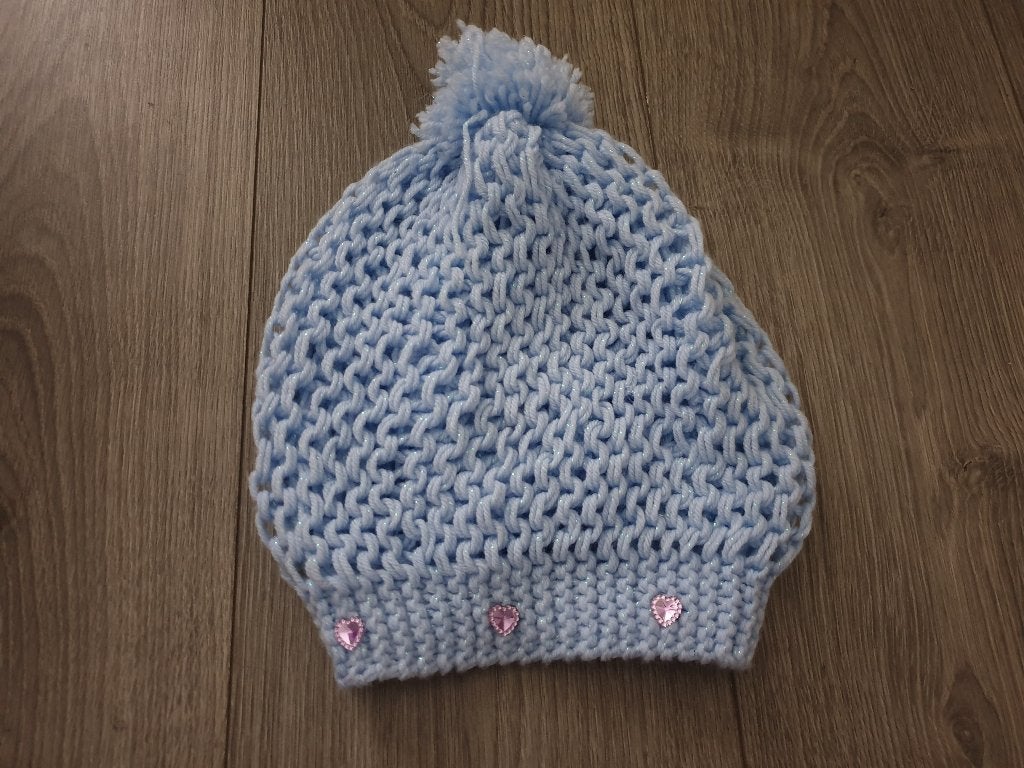 Blauwe gebreide kinder muts ~ SM2702, Ophalen of Verzenden, Zo goed als nieuw, Meisje, Muts