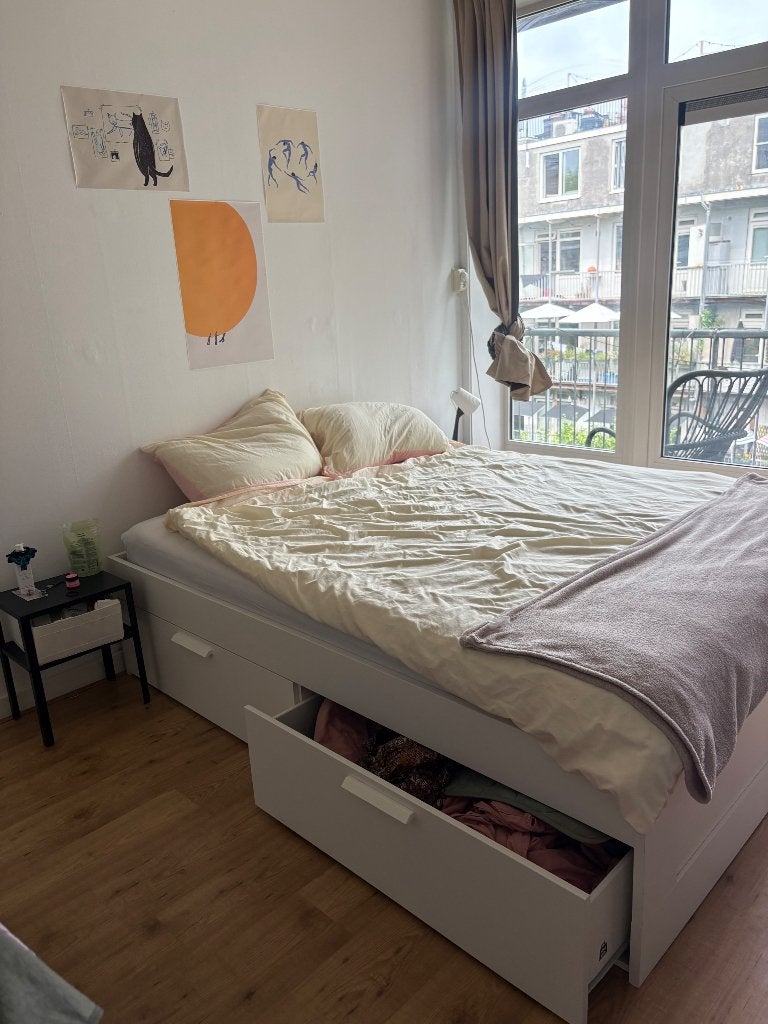 Ikea bed - Brimnes, Ophalen, Wit, Tweepersoons, Zo goed als nieuw