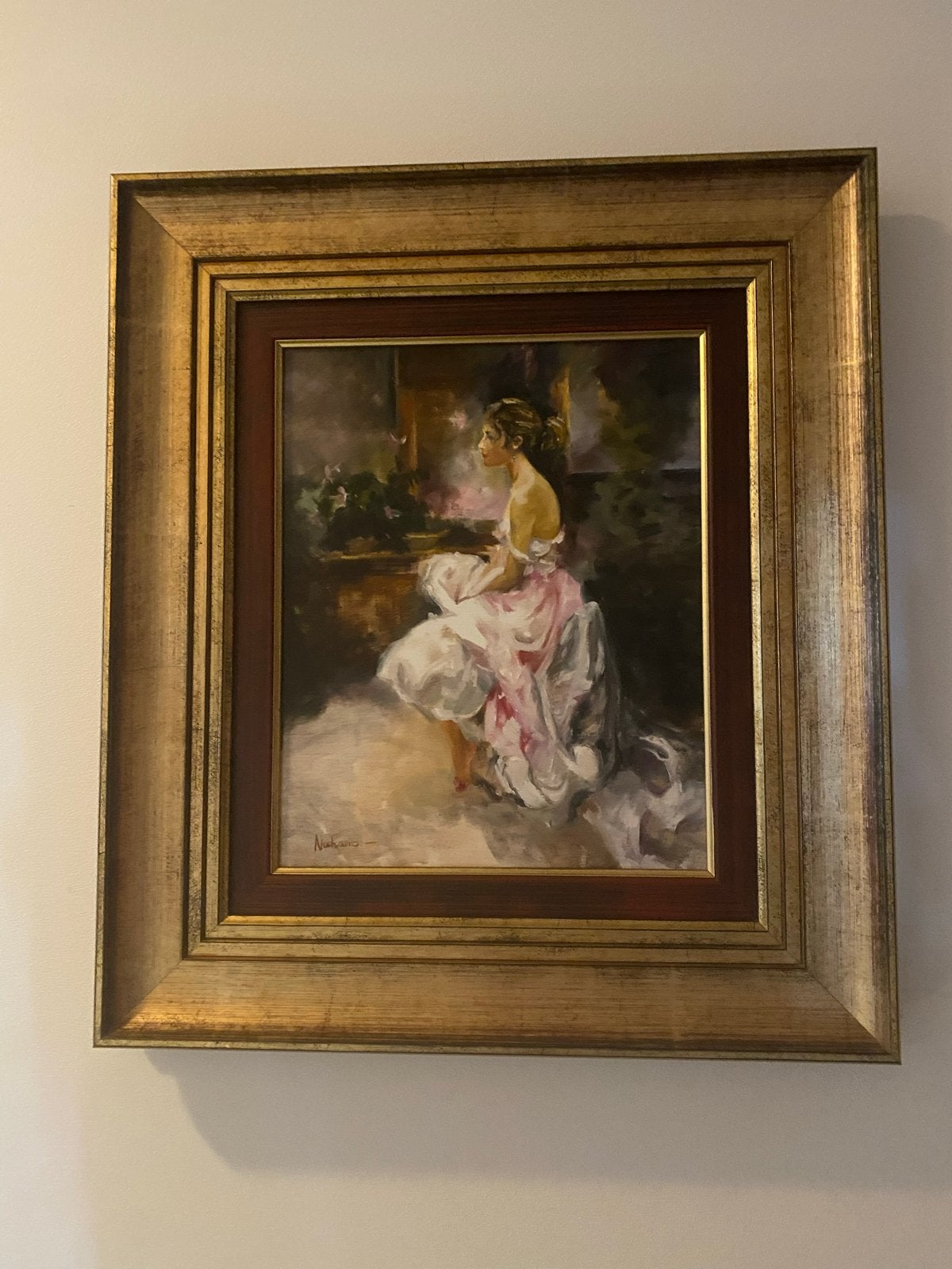 Elegant Vrouw Portret Olieverf Schilderij Ingelijst, Antiek en Kunst, Kunst | Schilderijen | Klassiek, Ophalen, Doek, Portret of Personen