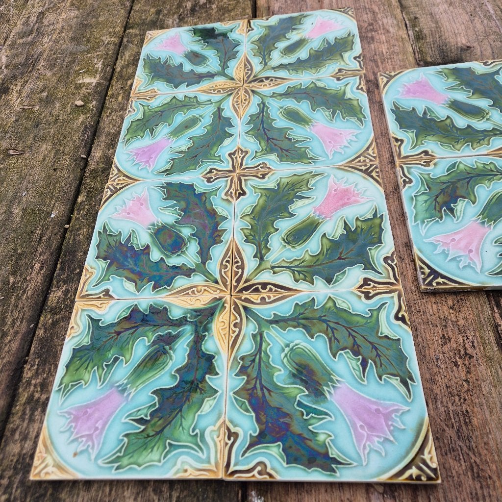 2x 4-pas art nouveau tegels opgelegd decor prachtige kleuren, Ophalen
