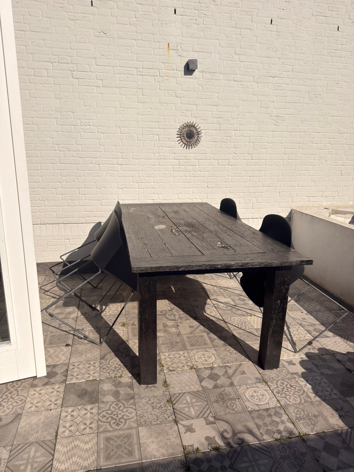 Robuuste hardhouten tuintafel – Perfect opknapproject!, Ophalen, Gebruikt, Rechthoekig, Hout