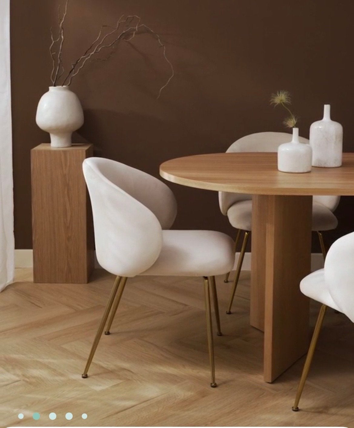 4 Elegante eetkamerstoelen, creme velours met gouden poten, Ophalen, Overige kleuren, Hotel chique, Zo goed als nieuw