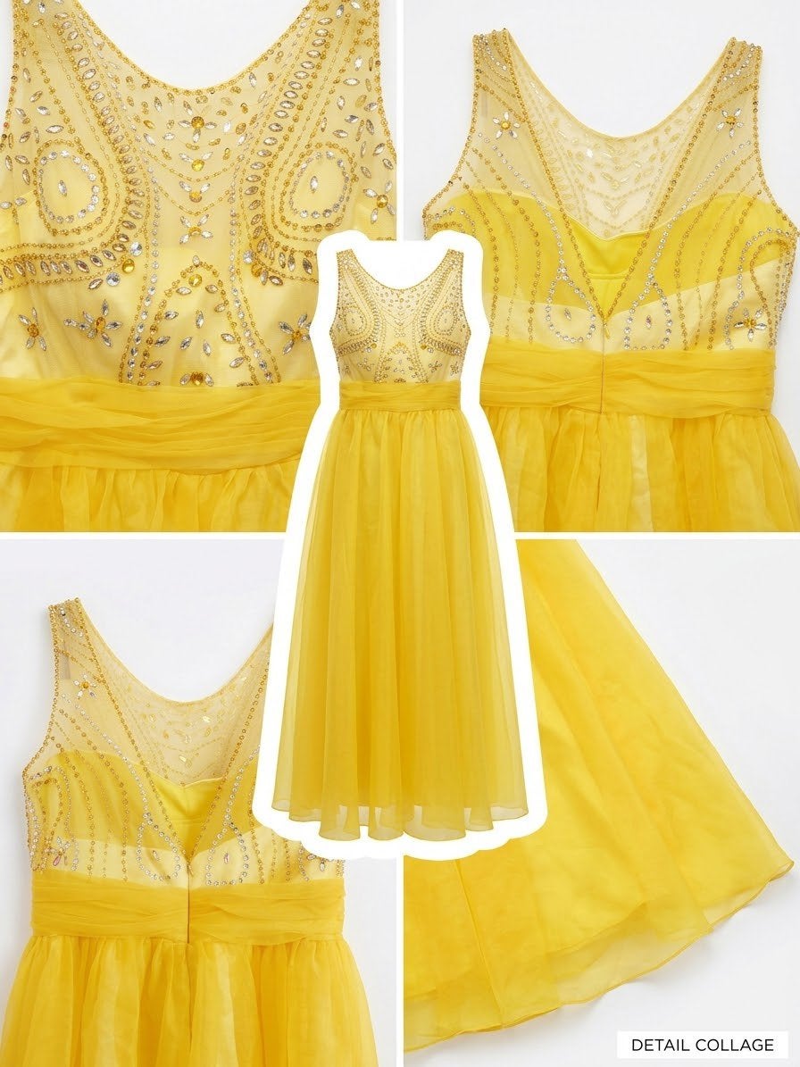 gele gala/avondjurk met strass, Galajurk, Geel, Maat 42/44 (L), Ophalen of Verzenden