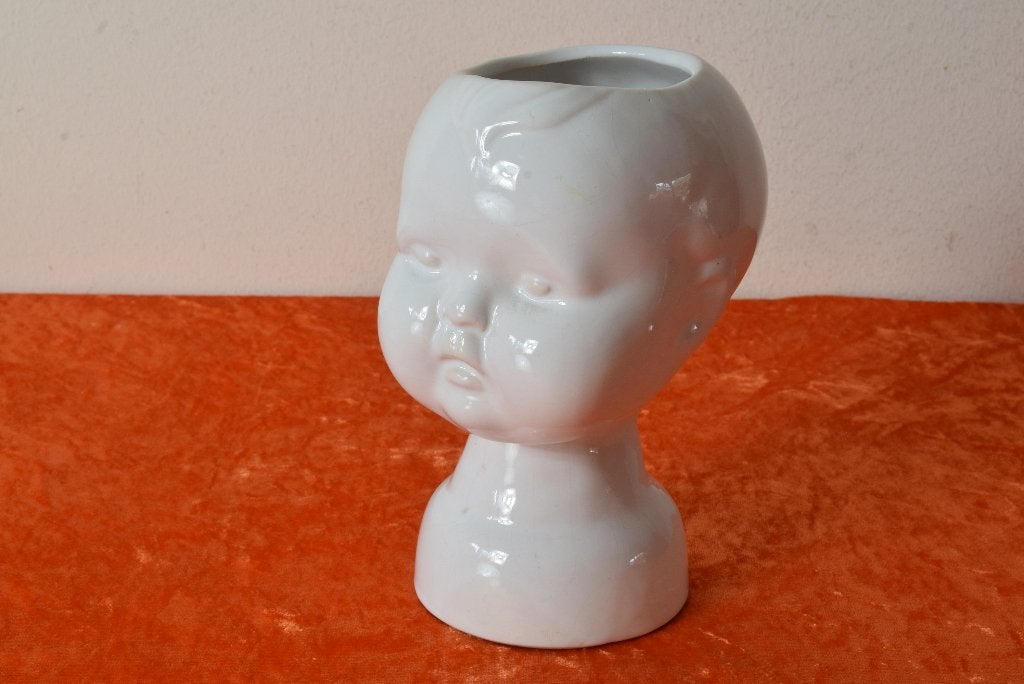 Retro vintage Pottelotte bloempot / vaas - Babyhoofdje, Ophalen of Verzenden