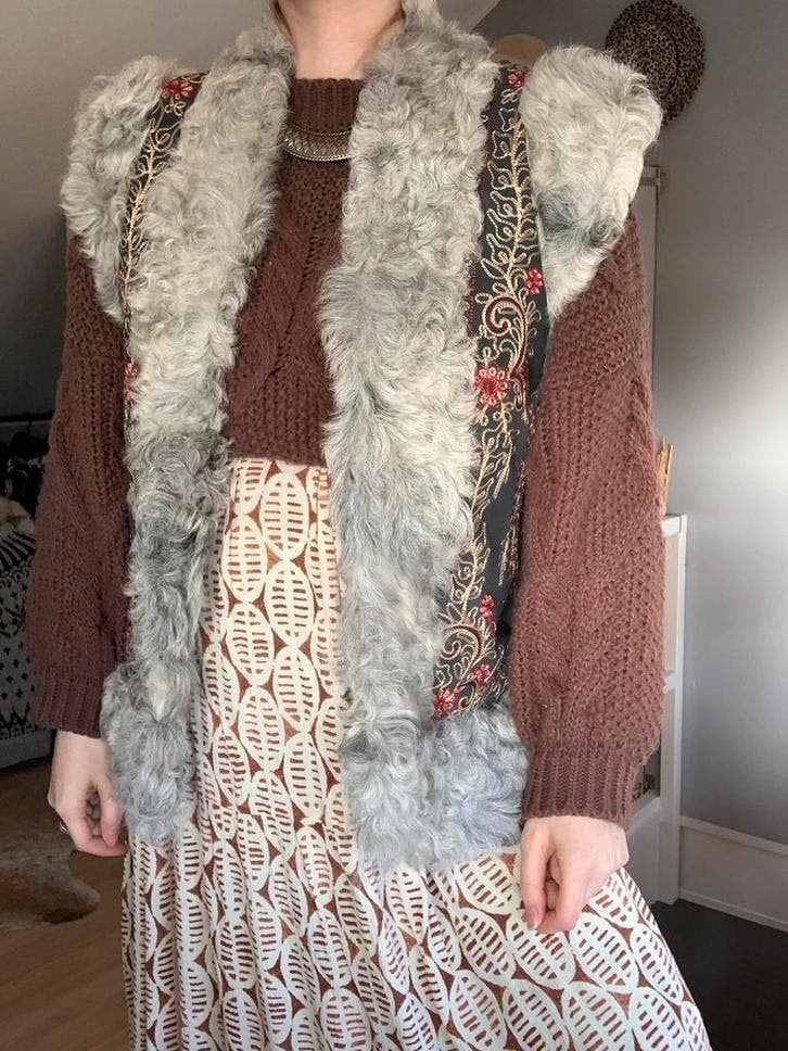 Vintage afghaanse lammy coat M bohemian gilet embroidery, Kleding | Dames, Maat 38/40 (M), -, -, Ophalen of Verzenden