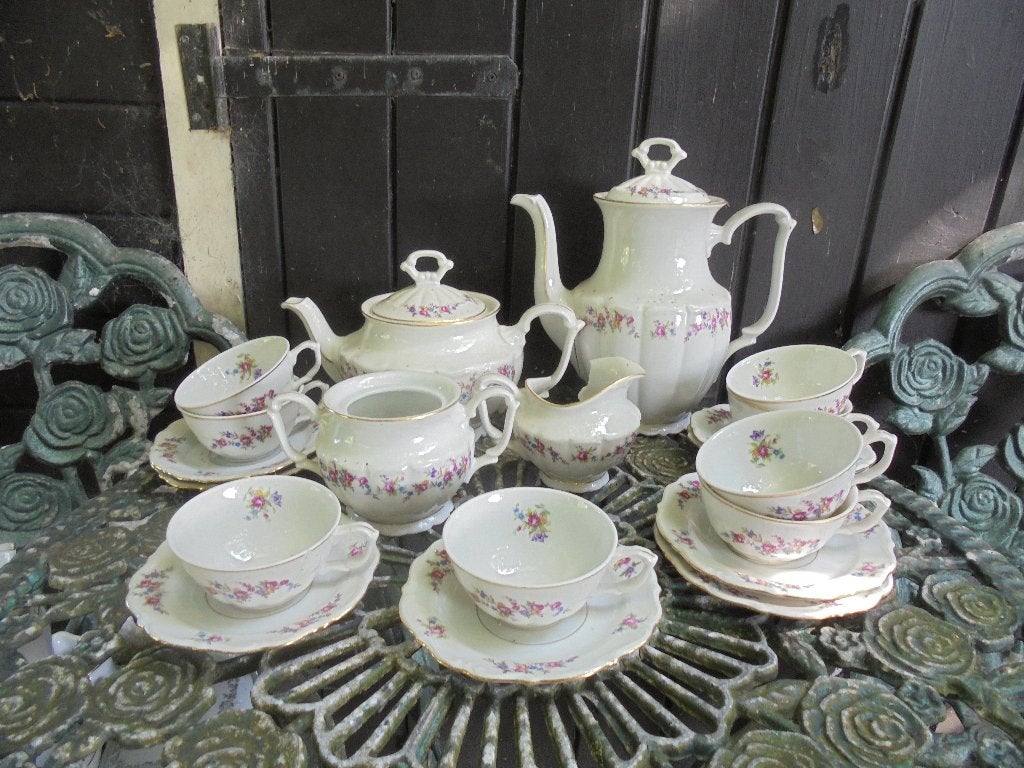 Koffie-/Theeservies C T Tielsch met bloemetjes / roze roosje, Ophalen of Verzenden