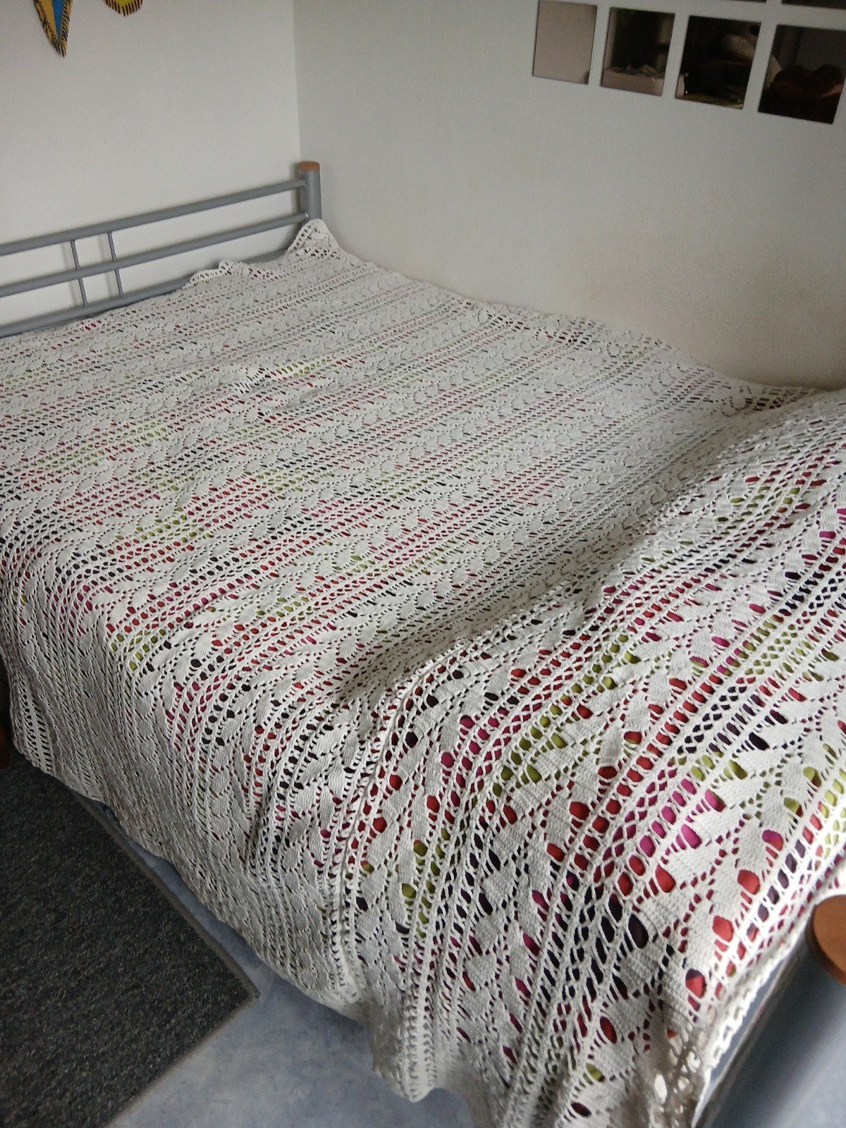 Vintage handgehaakte beddenspray van katoen afmeting 230 bij, Ophalen of Verzenden, Tweepersoons, Hout, 210 cm