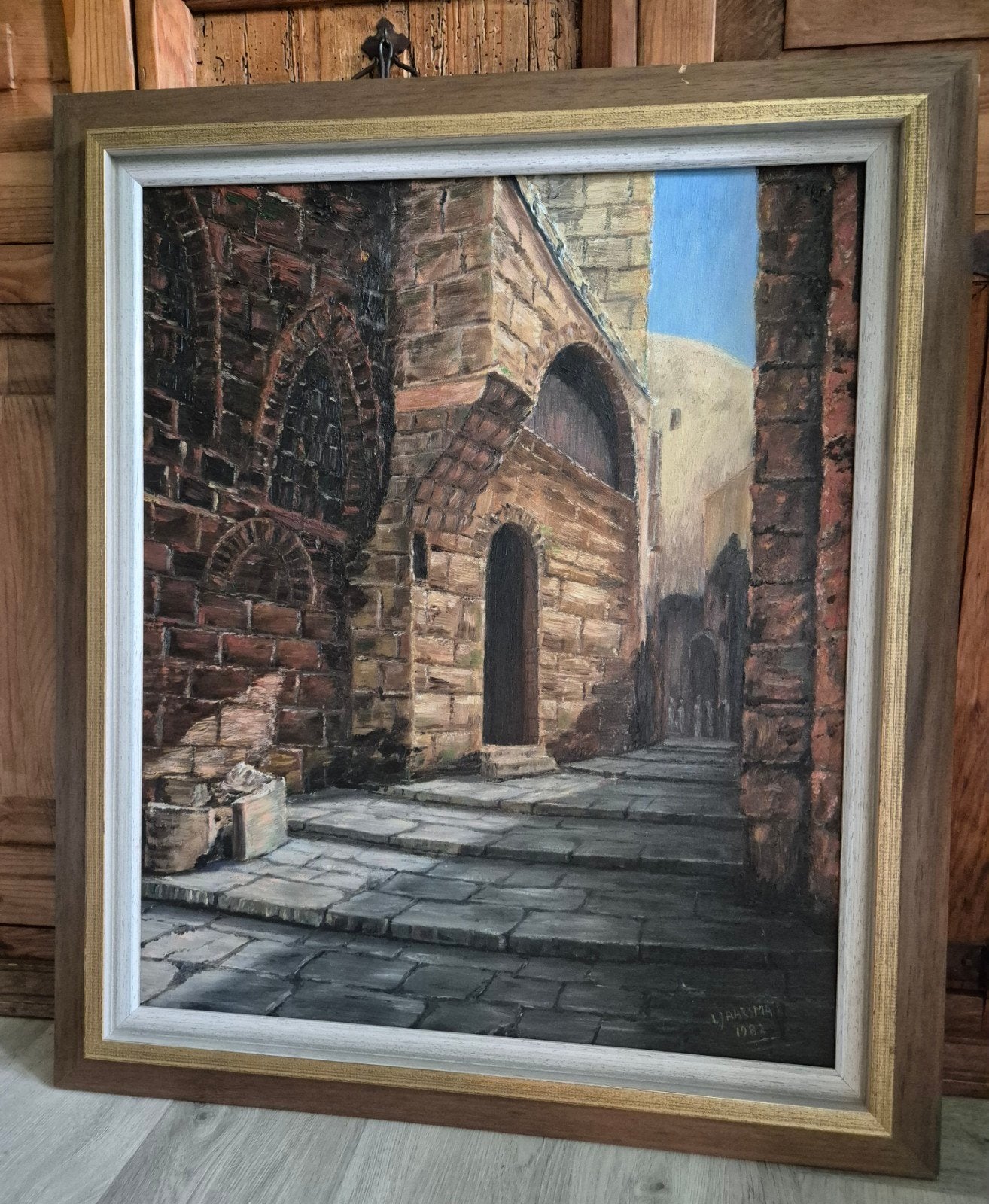 Schilderij L. Jaarsma - Steegje in Jeruzalem (1982), Doek, Realistisch, Ophalen of Verzenden, Stads- / dorpsgezicht