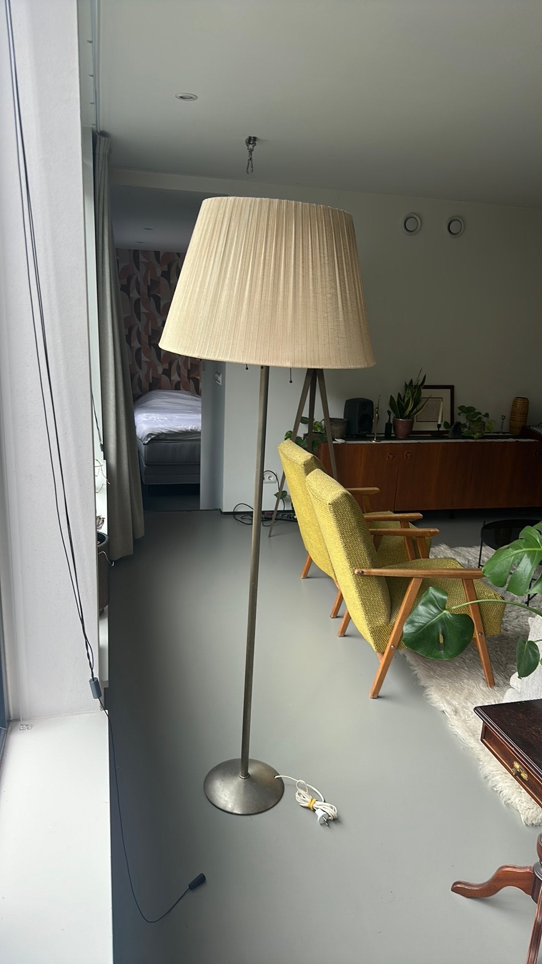 Gispen vloerlamp met stoffen kap, jaren '50/'60 design, Ophalen of Verzenden, Gebruikt, Metaal, 150 tot 200 cm
