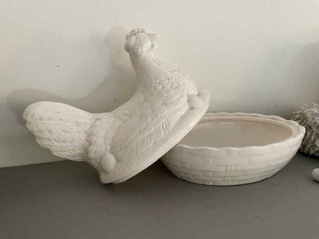Vintage witte keramische kip mand eiernestje. Schramberg., Ophalen