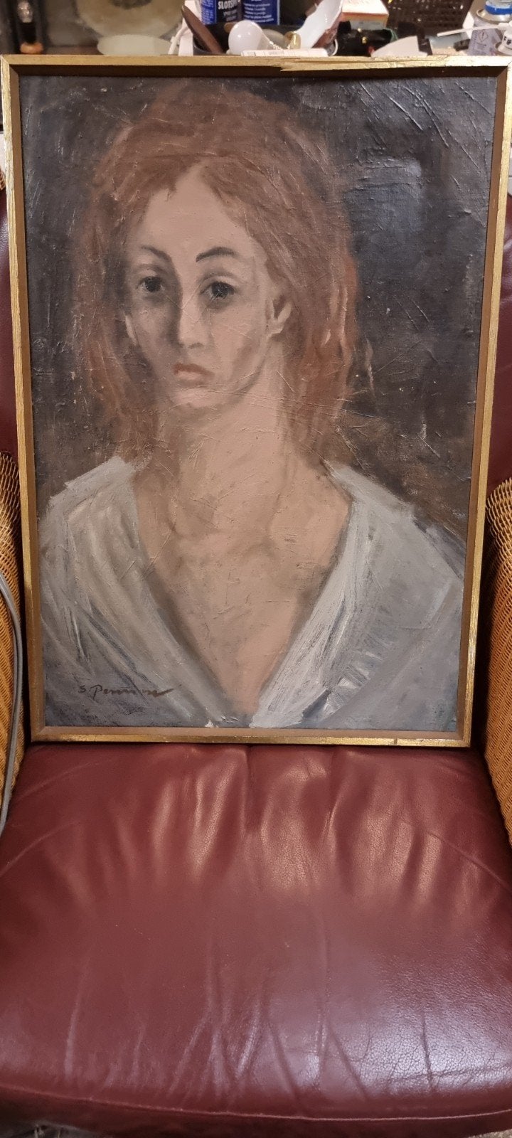 Olieverfschilderij Portret Vrouw 48x67cm, Ophalen of Verzenden