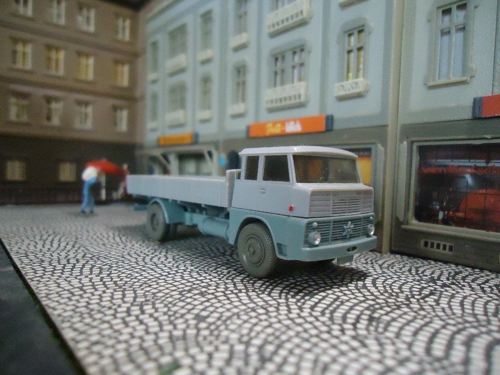 Henschel HS 14 TL bakwagen Wiking 41f silbergrau/türkisgrau, Ophalen of Verzenden, Gebruikt, Bus of Vrachtwagen, Wiking