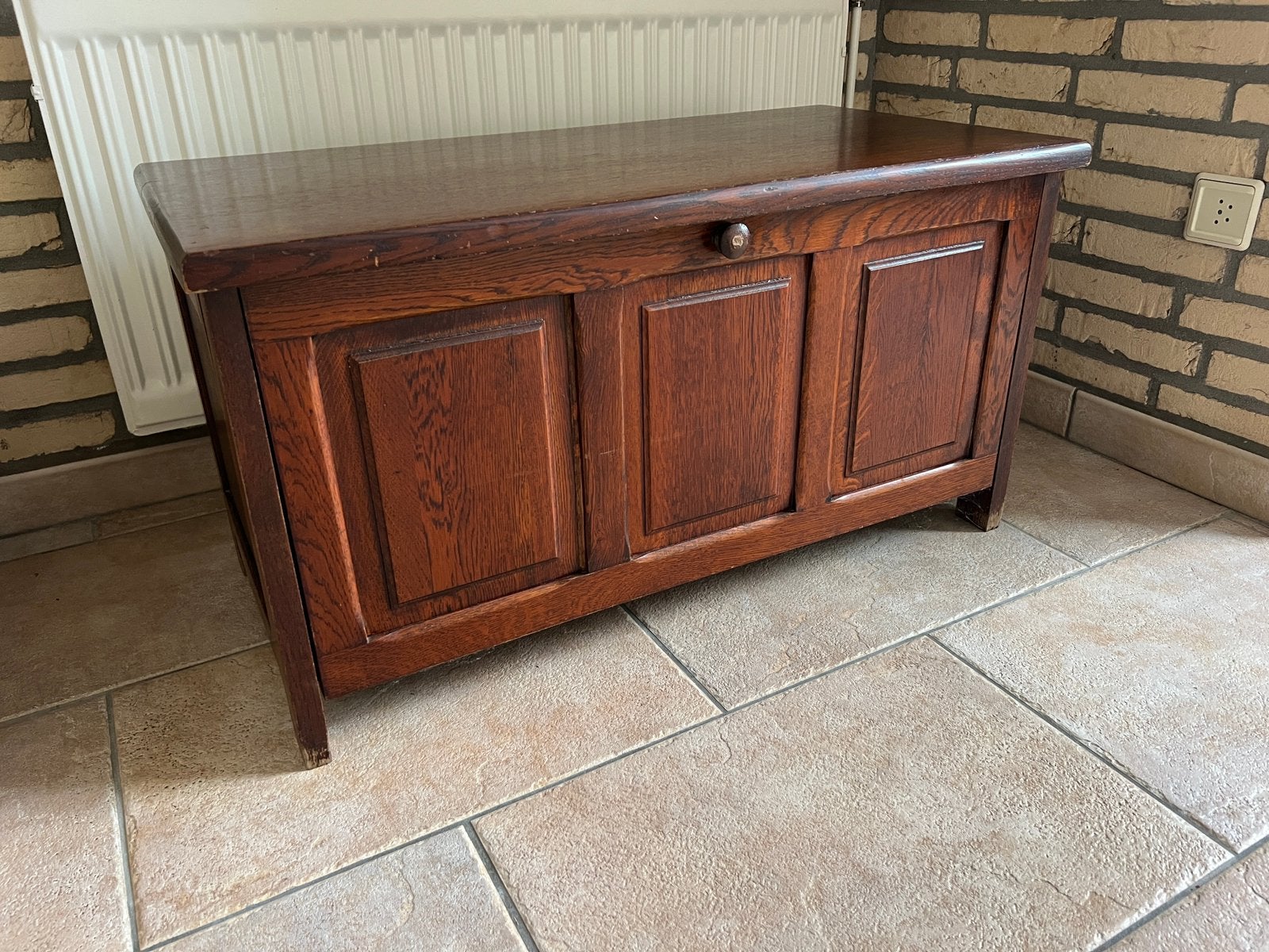 Kistbank van eikenhout, Ophalen, Met klep(pen), Eikenhout, 50 tot 100 cm
