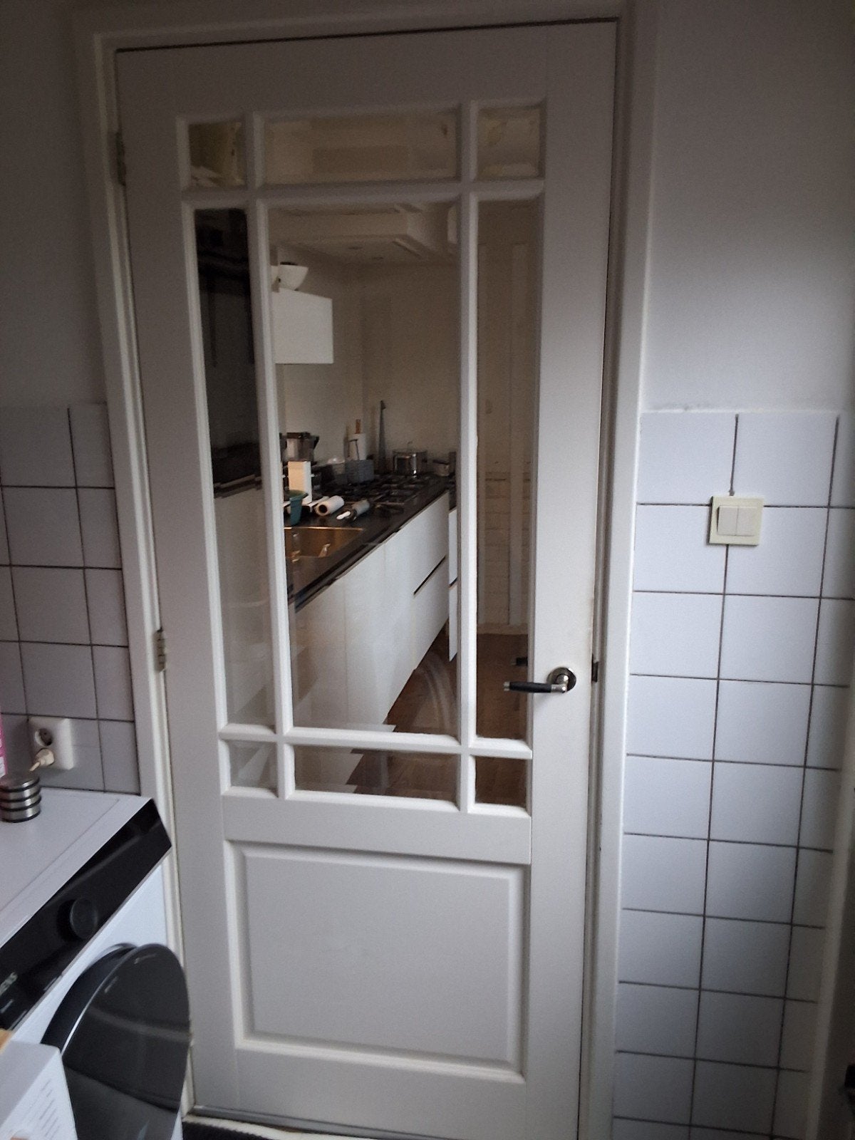 Aangeboden binnendeur met geslepen glas., Ophalen, Gebruikt, 80 tot 100 cm, Binnendeur