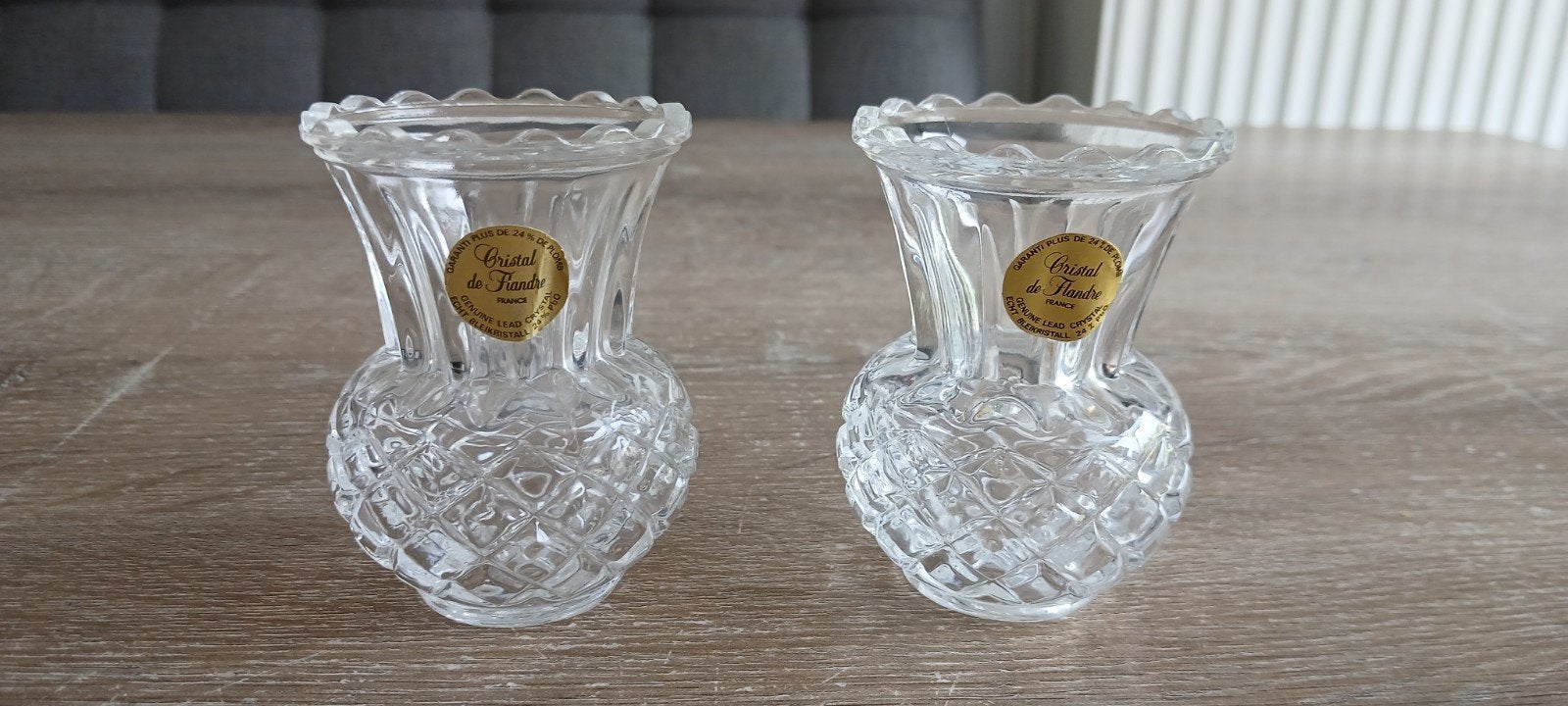 2 Cristal de flandre france kristal kristallen vaasjes vaas, Ophalen of Verzenden