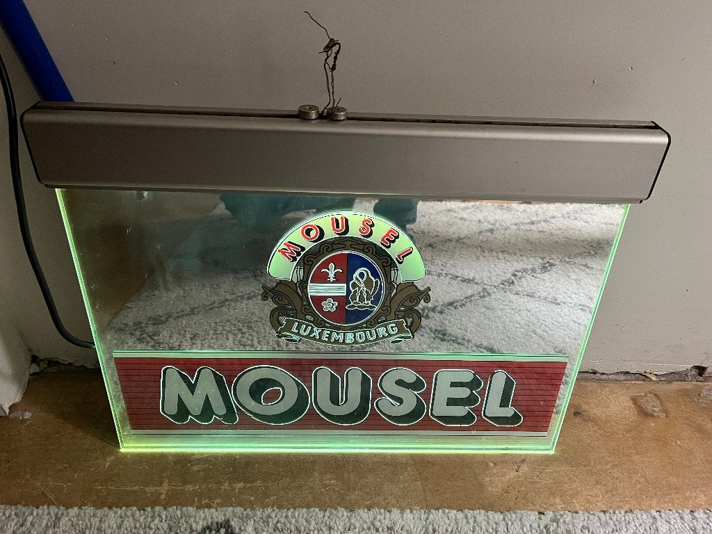 Reclamespiegel Mousel Bier, Verzamelen, Ophalen of Verzenden, Gebruikt, Reclamebord, Plaat of Schild, Overige merken