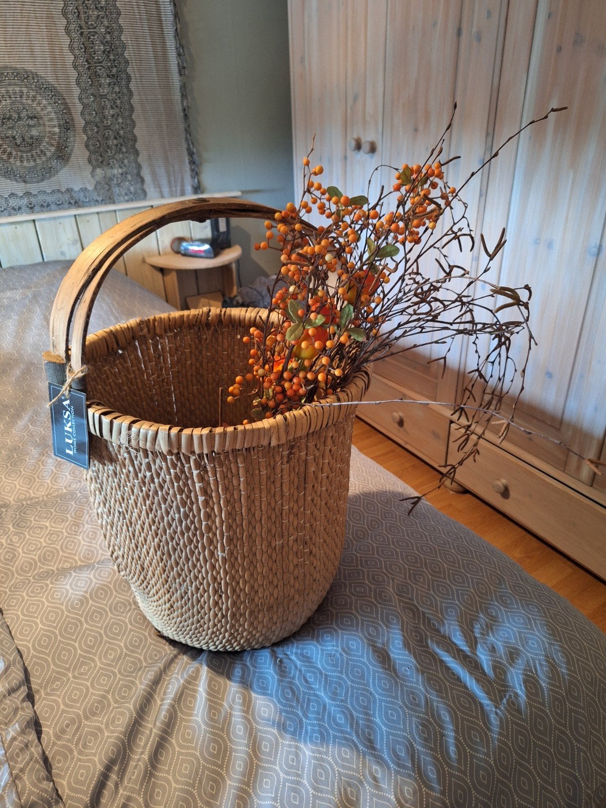 Chinese plukmand - Decoratieve Opbergmand met Houten Handvat, Huis en Inrichting, Minder dan 50 cm, Overige materialen, 50 tot 75 cm