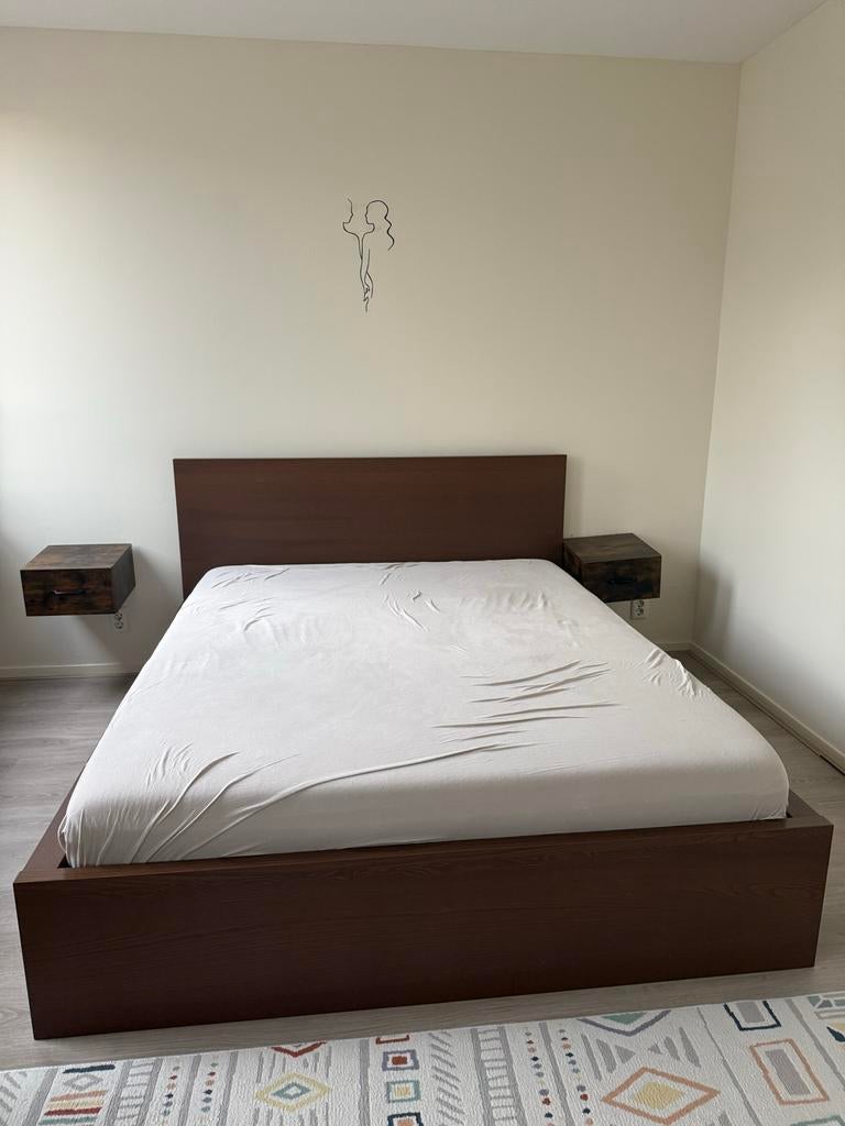 IKEA MALM bedframe 160x200 met lades en nachtkastjes, Huis en Inrichting, Slaapkamer | Bedden, Ophalen, Gebruikt, Bruin, Tweepersoons