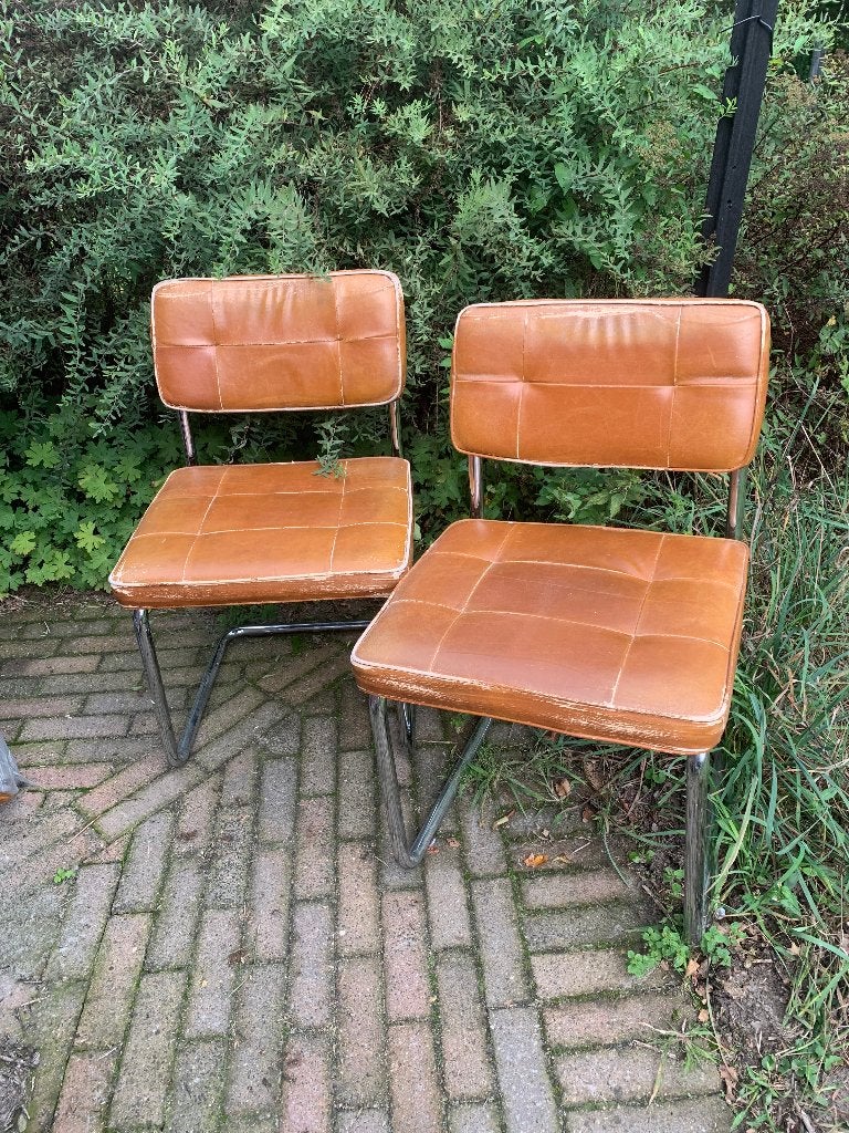 gratis 6 buisframe eetkamerstoelen, Ophalen, Gebruikt, Bruin, Vijf, Zes of meer stoelen