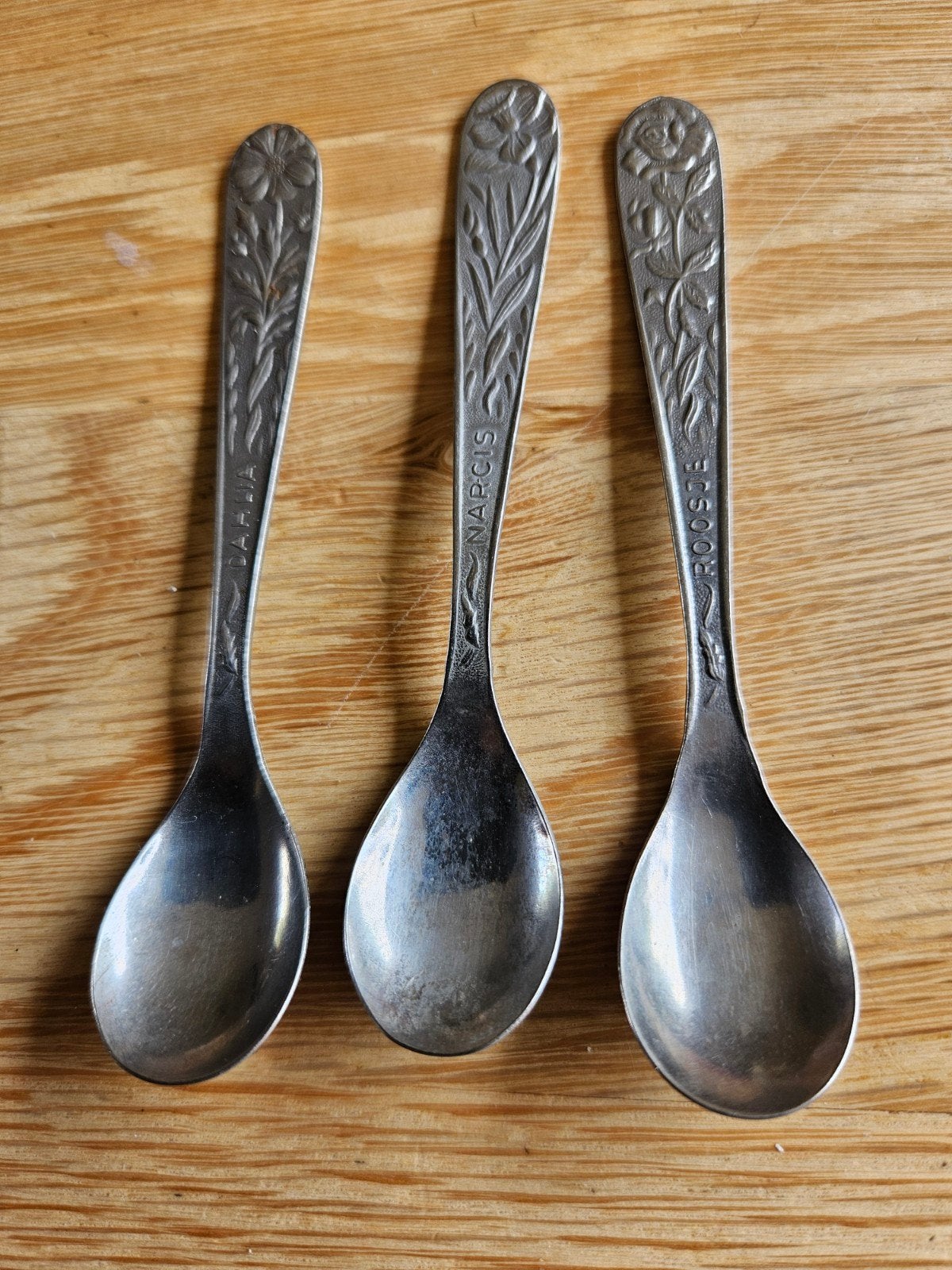 Set van 3 vintage theelepeltjes met bloemmotief, Ophalen of Verzenden