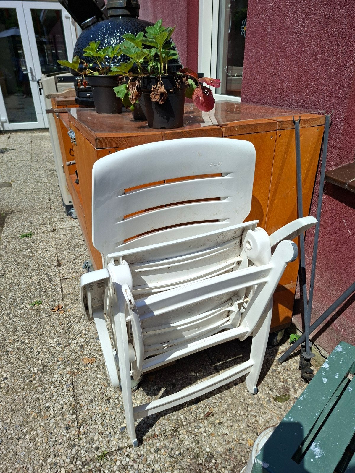 Witte kunststof tuinstoel, verstelbaar en inklapbaar, Ophalen, Gebruikt, Kunststof, Verstelbaar