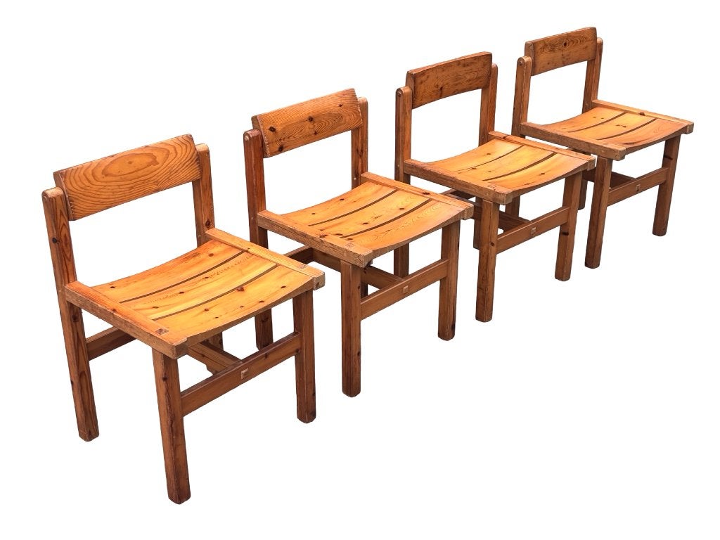 Vintage set van vier Edvin Helseth Stoelen Pinewood Design, Ophalen, Vintage stoelen, Gebruikt, Bruin
