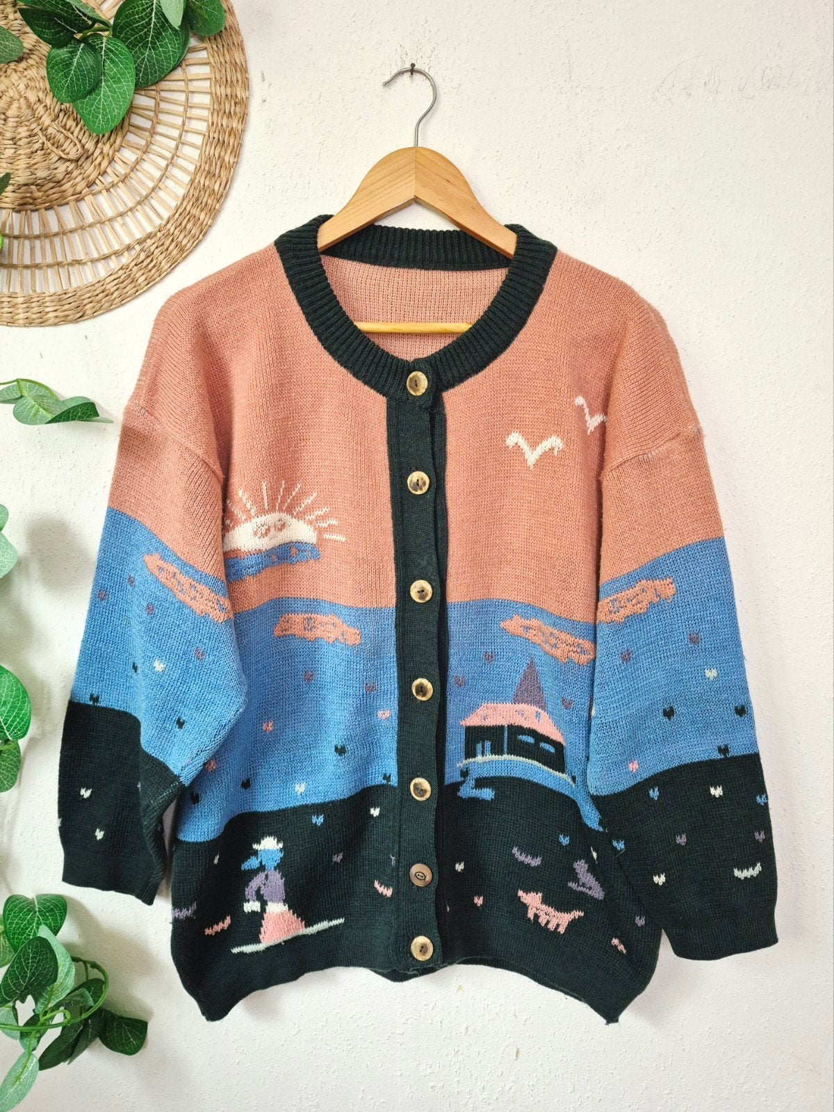 vintage geborduurd cottage wolmix vest L/XL, Vintage, Verzenden, Zo goed als nieuw, Maat 46/48 (XL) of groter
