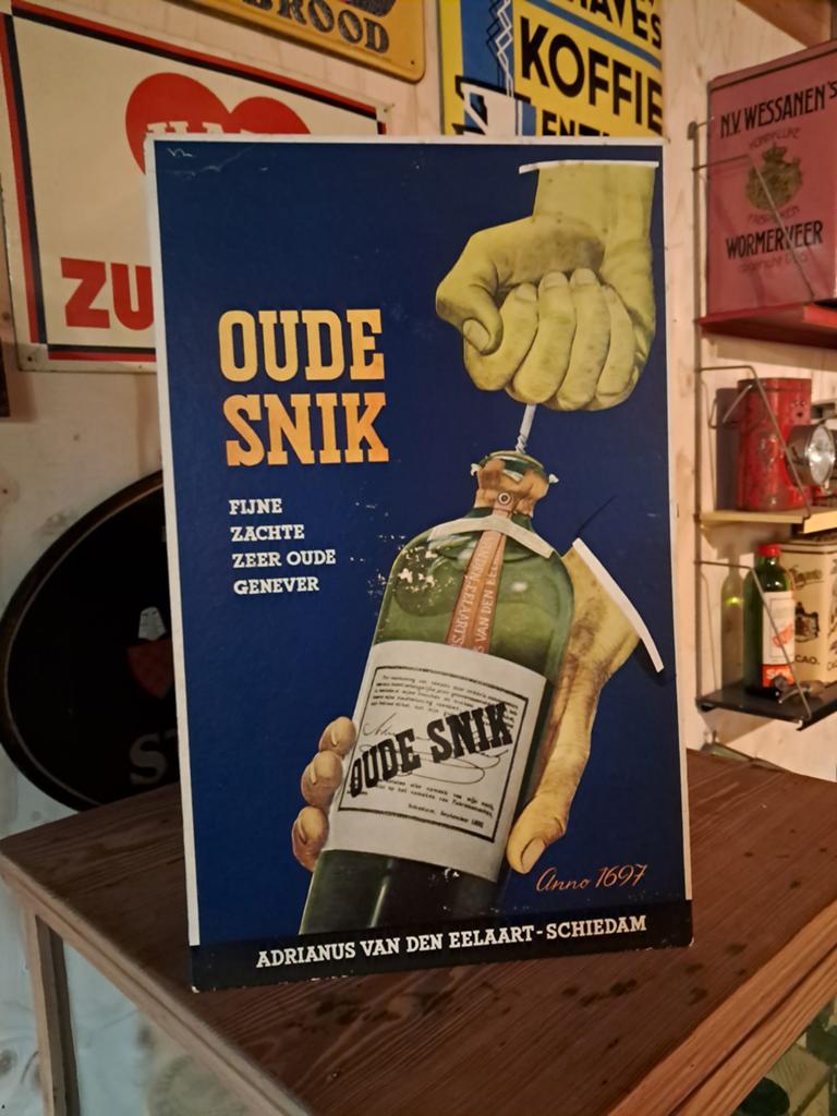 Oude snik jenever kartonnen reclame bordje, Verzamelen, Merken en Reclamevoorwerpen, Ophalen of Verzenden, Gebruikt, Reclamebord