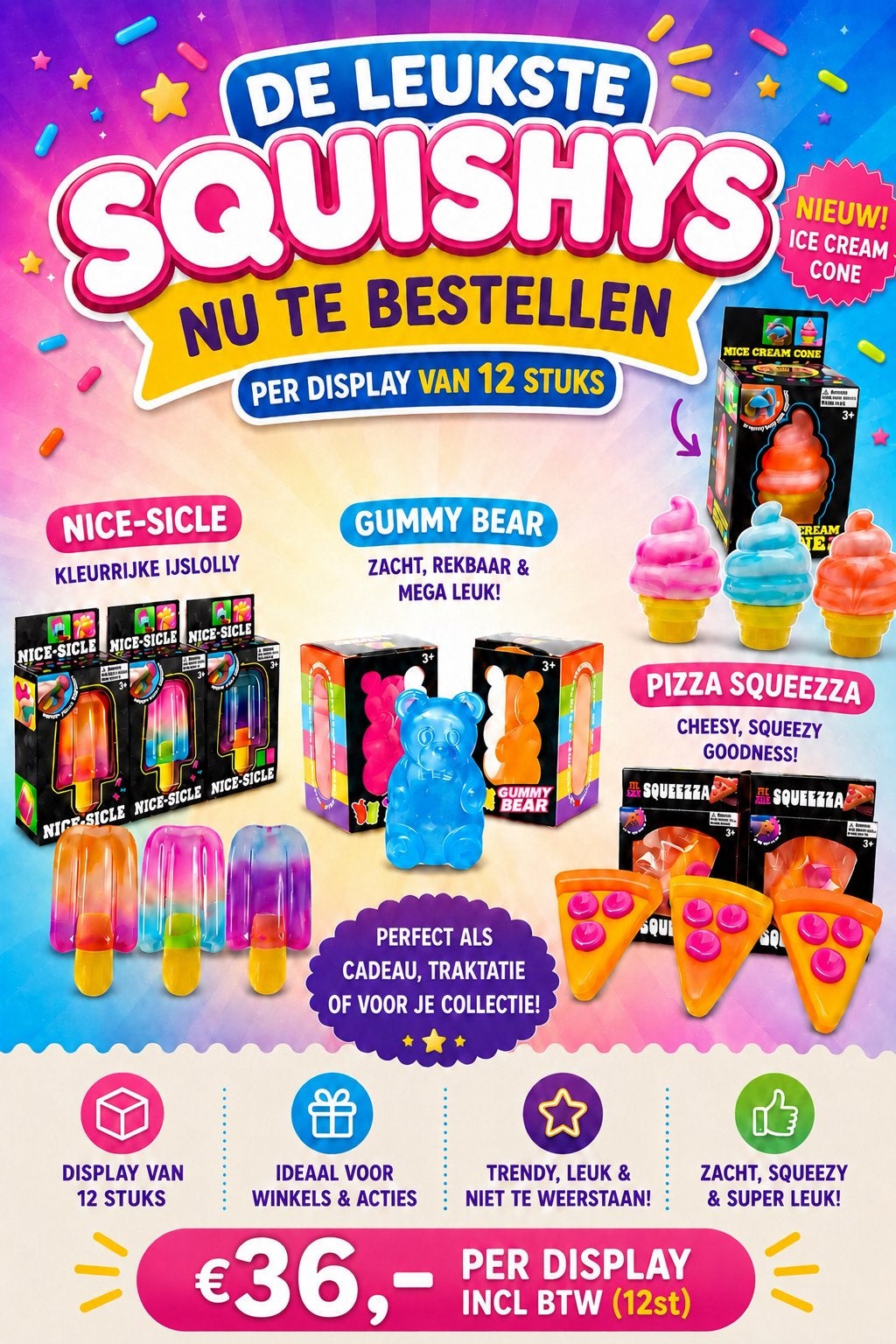 Groothandel squishy - pizza - teddy bear - ijsjes - tiktok, Eén persoon