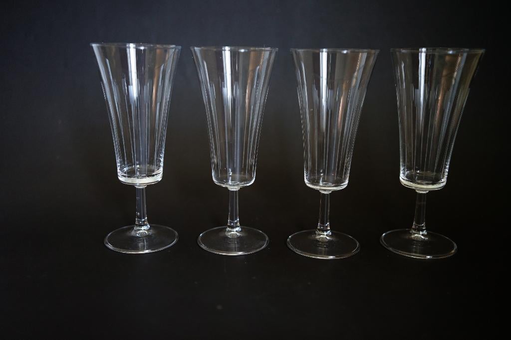vintage antiek geslepen champagne 4x glas flute sekt, Glas of Glazen, Ophalen of Verzenden, Overige stijlen, Glas