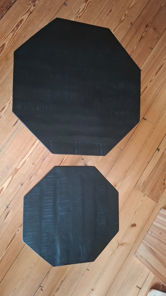 Set van 2 zwarte hexagon salontafels van manohout, Ophalen, Gebruikt, 50 tot 100 cm, 50 tot 100 cm