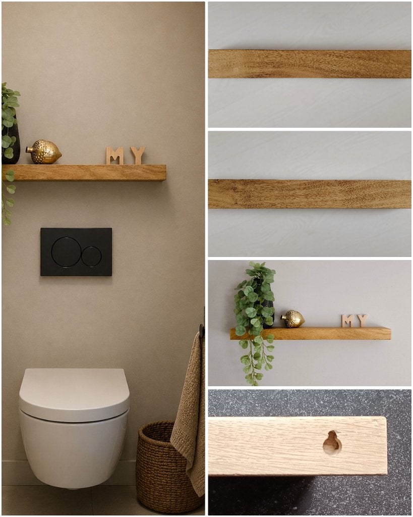 Zwevende eiken wandplank houten decoratie schap 58cm #131B, Houtatelier M.Y., Info@myhoutatelier.nl, Nieuw, Ophalen of Verzenden