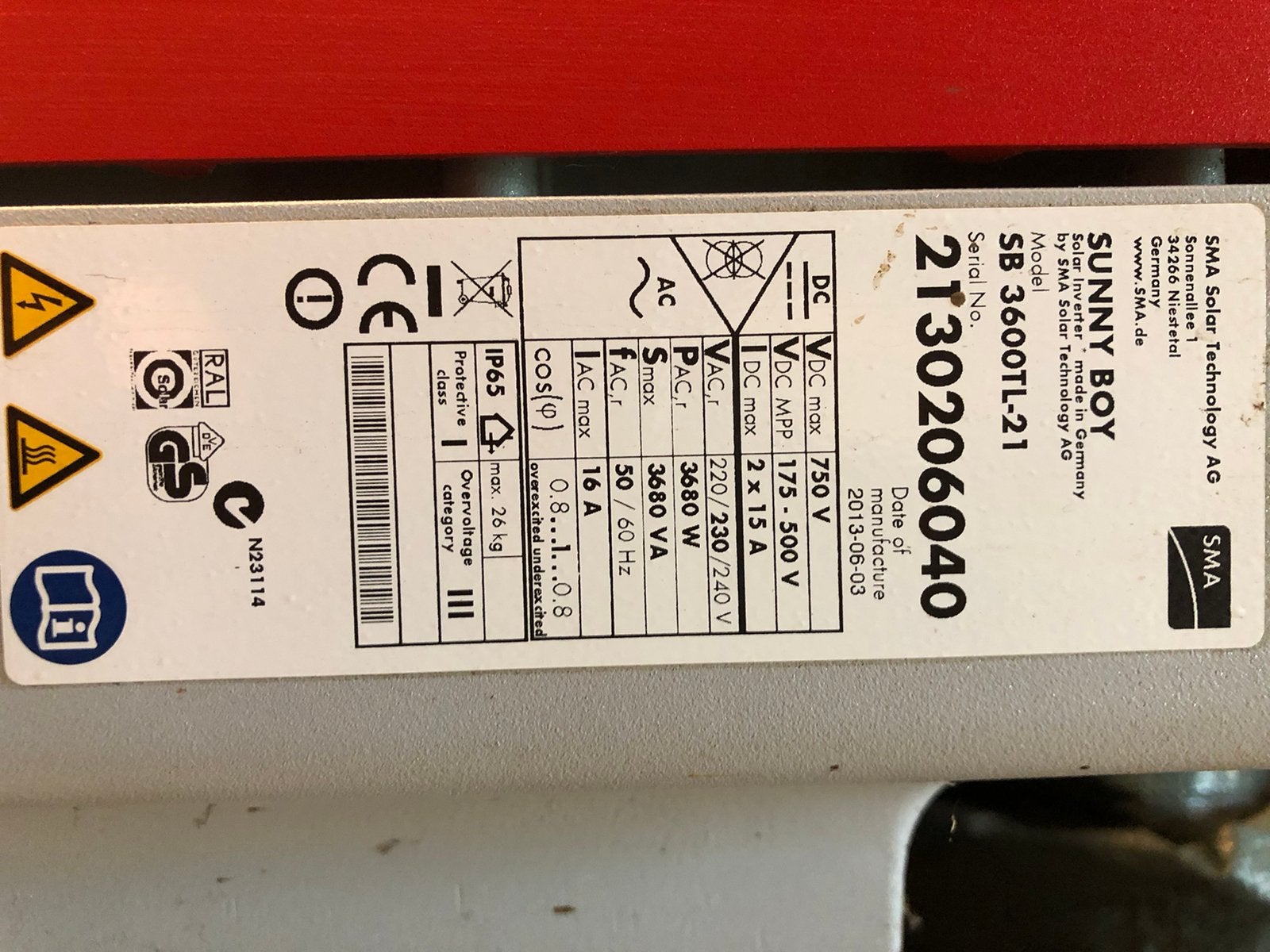 SMA Sunny boy 3680 W omvormer, Doe-het-zelf en Verbouw, Ophalen, Zo goed als nieuw, Overige typen