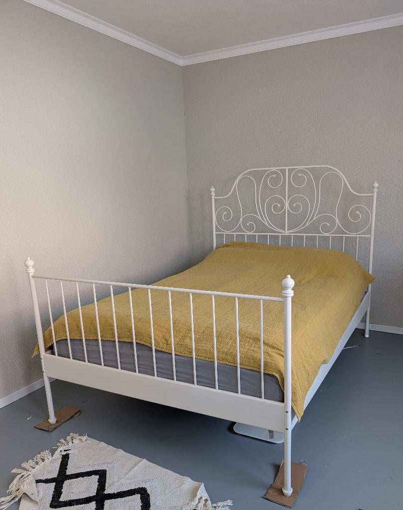 IKEA Leirvik bedframe 140x200 cm, Ophalen, Gebruikt, Wit, Tweepersoons