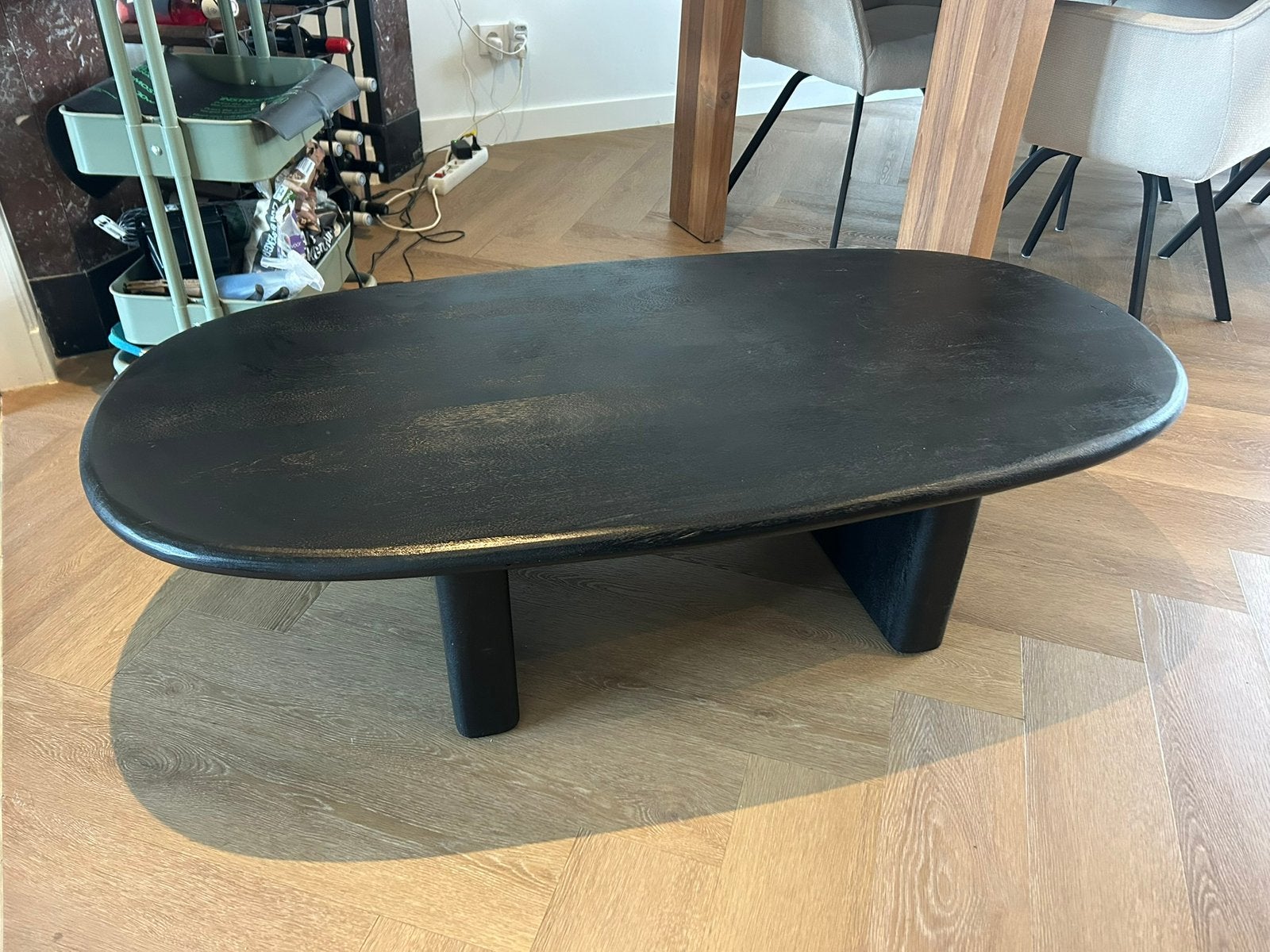 Mango hout ovale salon tafel, Ophalen, 100 tot 150 cm, 50 tot 100 cm, Zo goed als nieuw