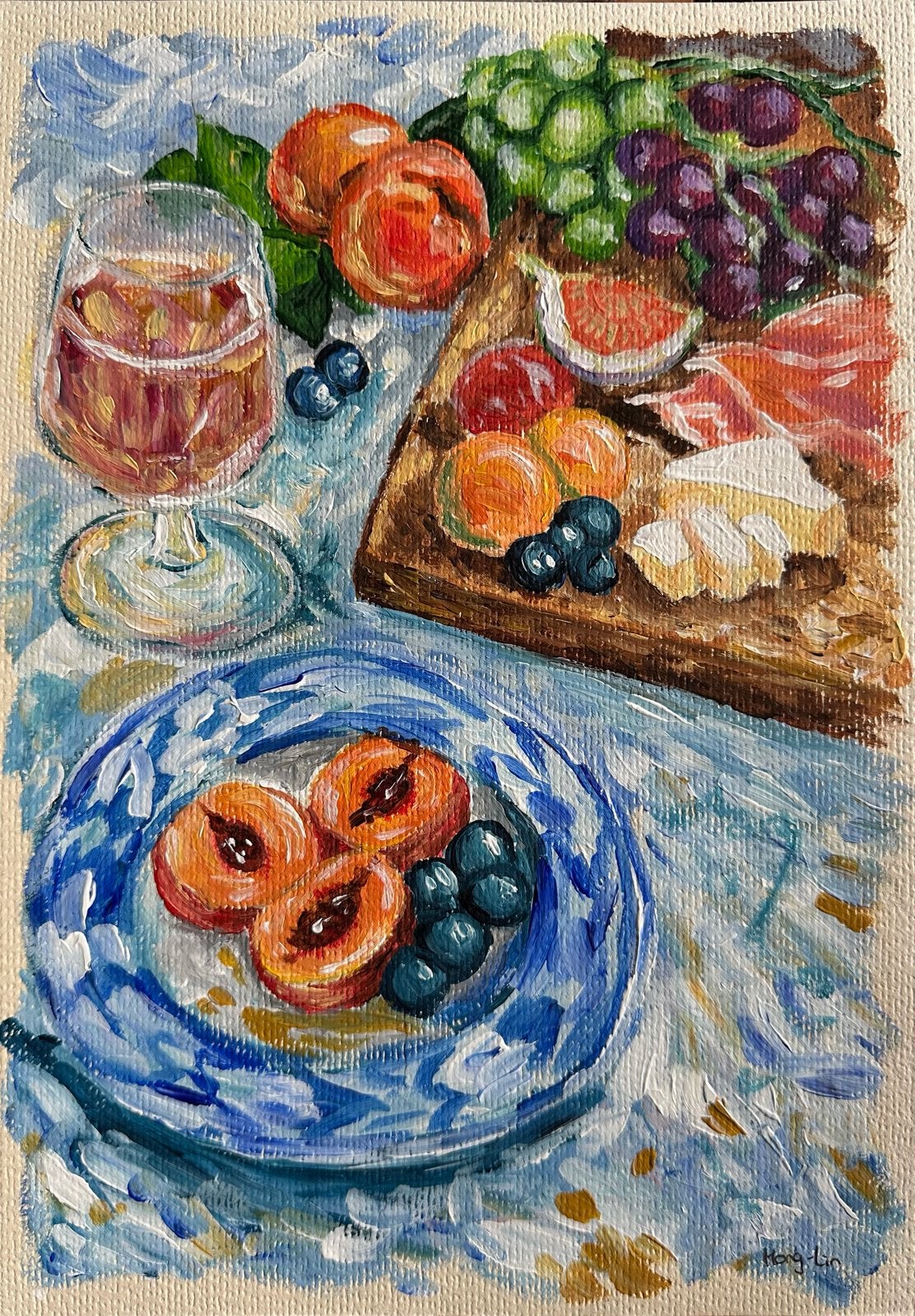 A4 Kunstprint: Zomerse Picknick met Fruit en Wijn, Ophalen of Verzenden, Dagelijks leven, Overige technieken, 2000 tot heden