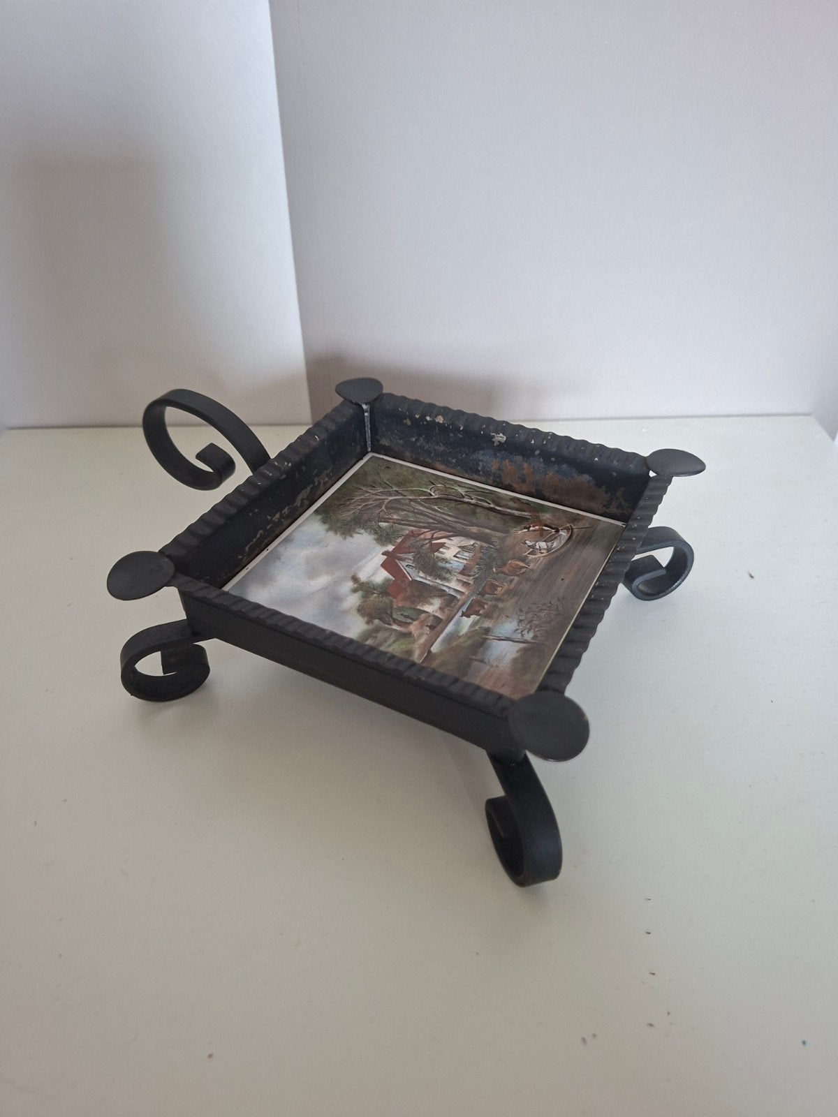 tegelasbak / asbak met tegeltje Jaren 60/70 Brocant, Ophalen of Verzenden, Gebruikt, Asbak